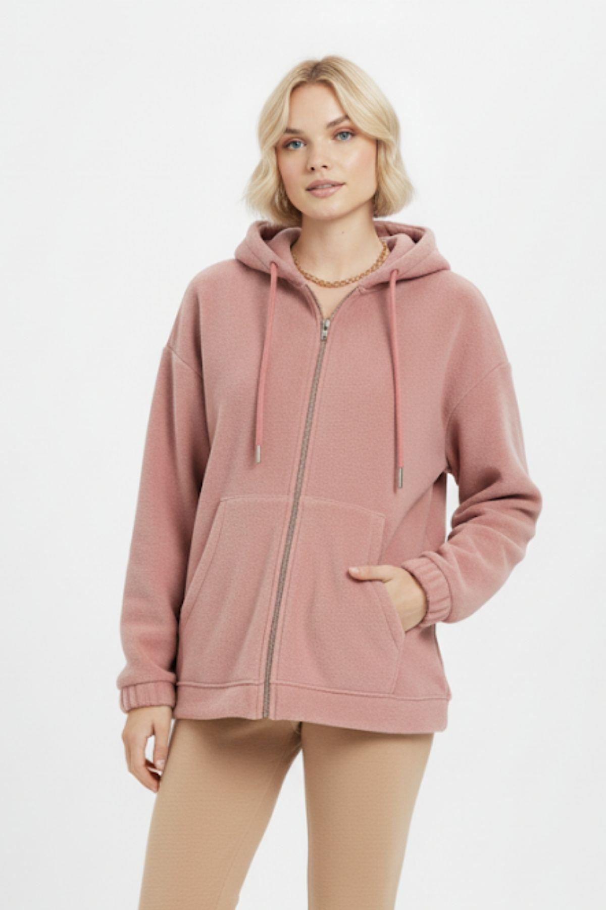 3057A Fermuarlı Peluş Ceket Pembe 
