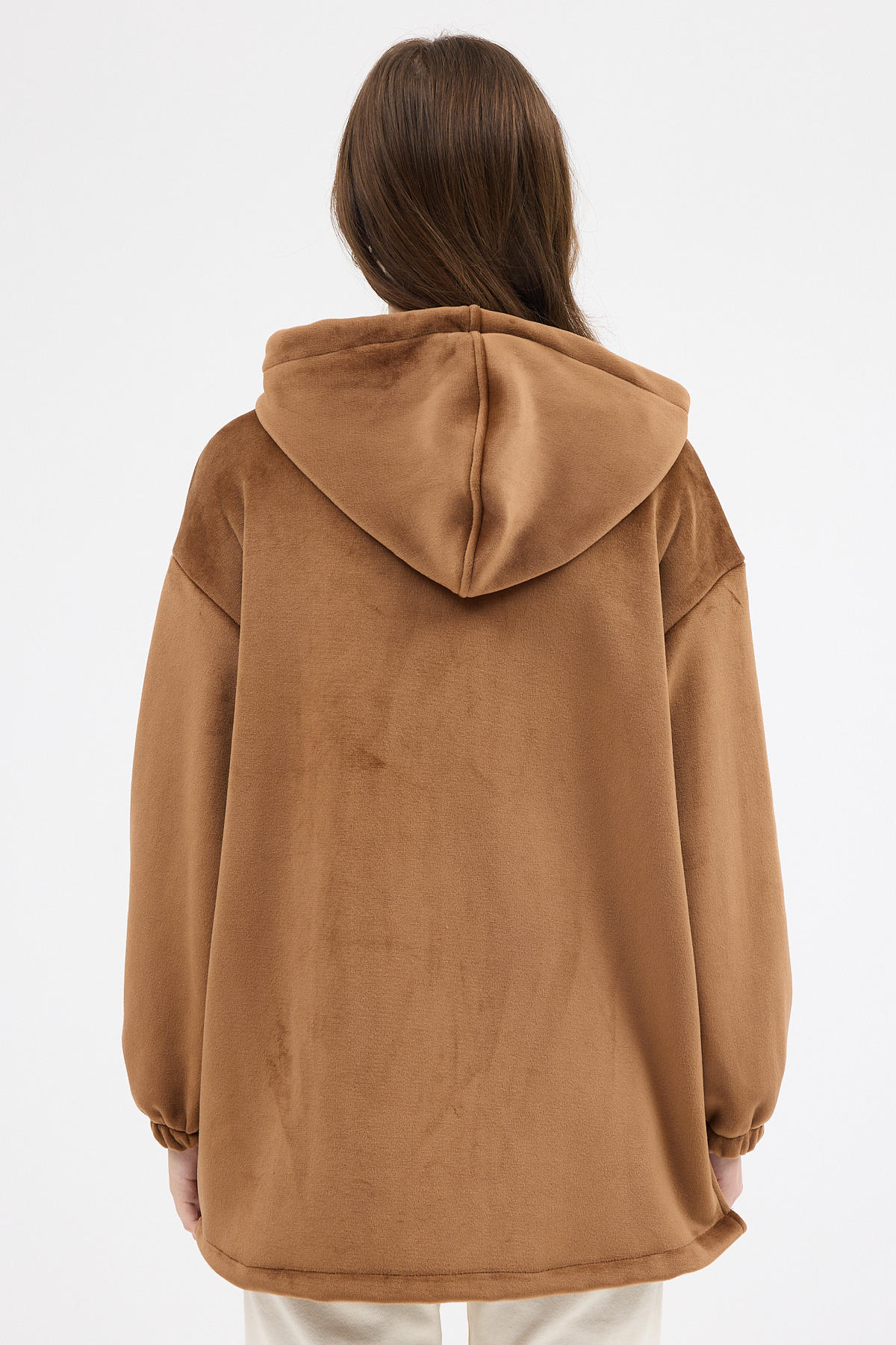 Taba Peluş Fermuarlı Kapüşonlu Kadın Sweatshirt 3057A - 5