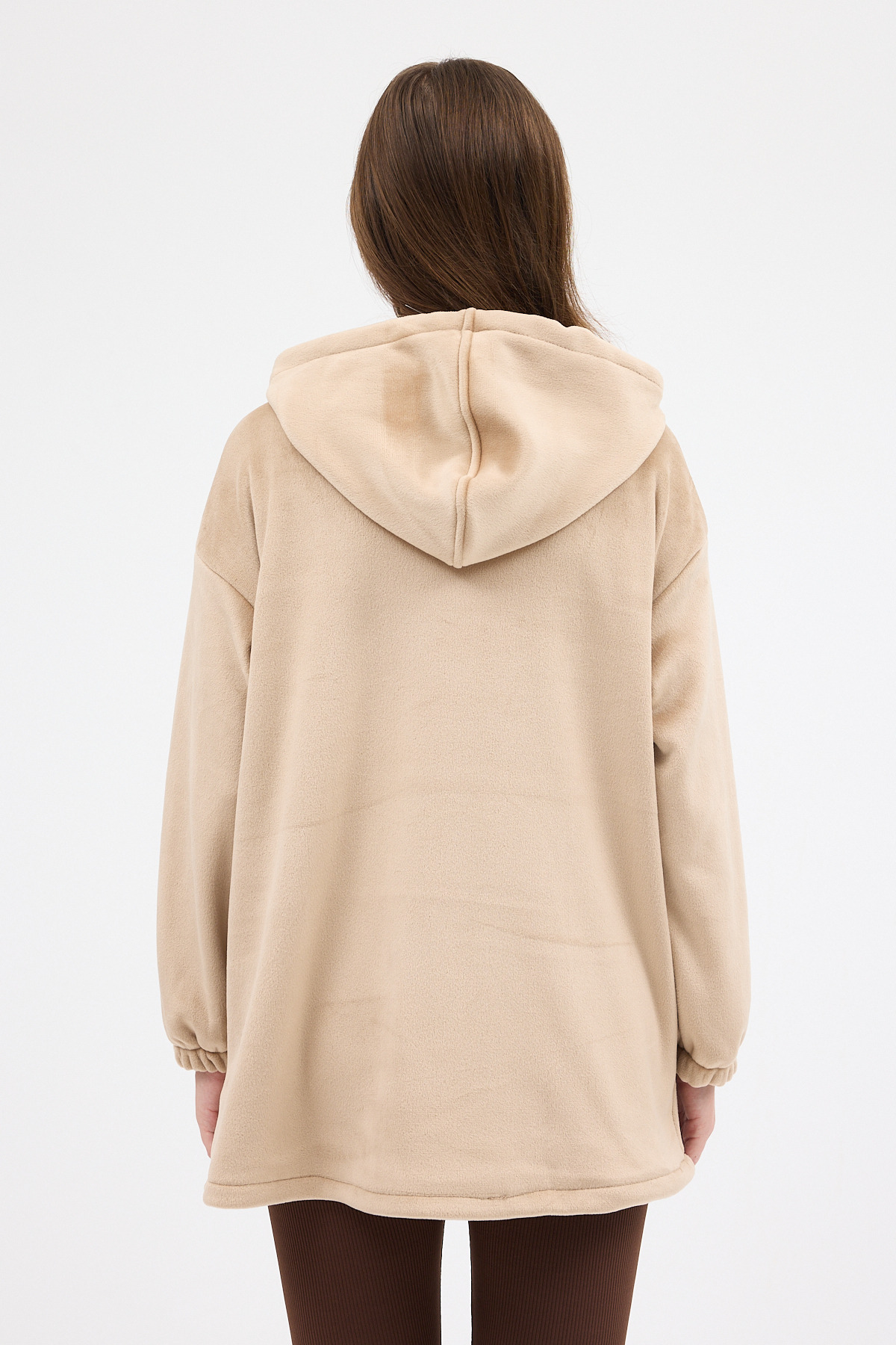 Vizon Peluş Fermuarlı Kapüşonlu Kadın Sweatshirt 3057A - 5