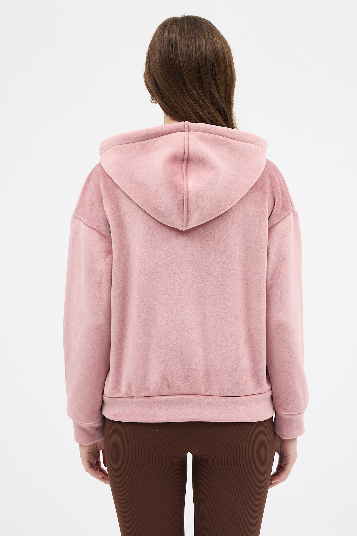 Pembe Kadın Fermuarlı Kapüşonlu Sweatshirt 3059A - 5