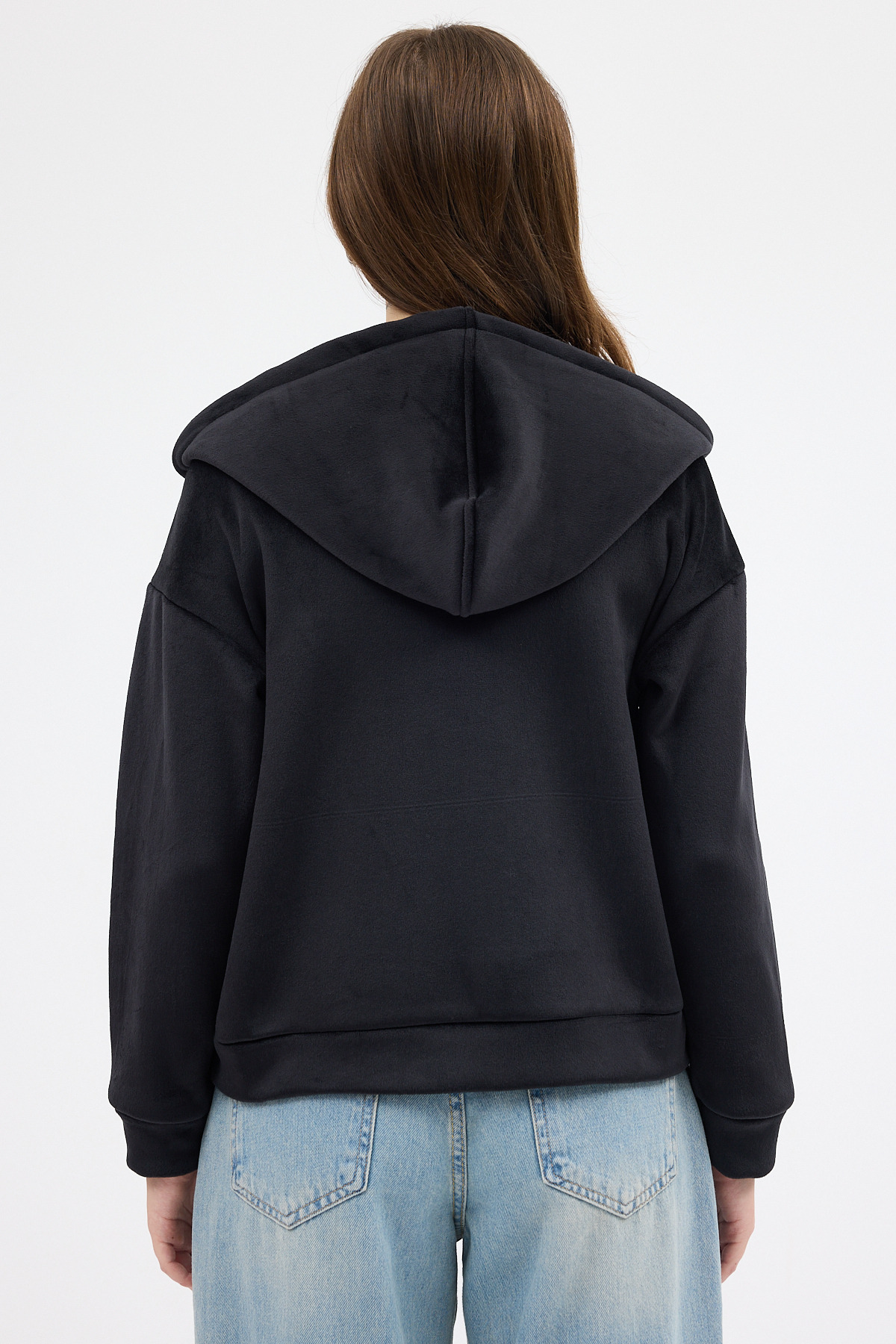 Siyah Kadın Fermuarlı Kapüşonlu Sweatshirt 3059A - 5