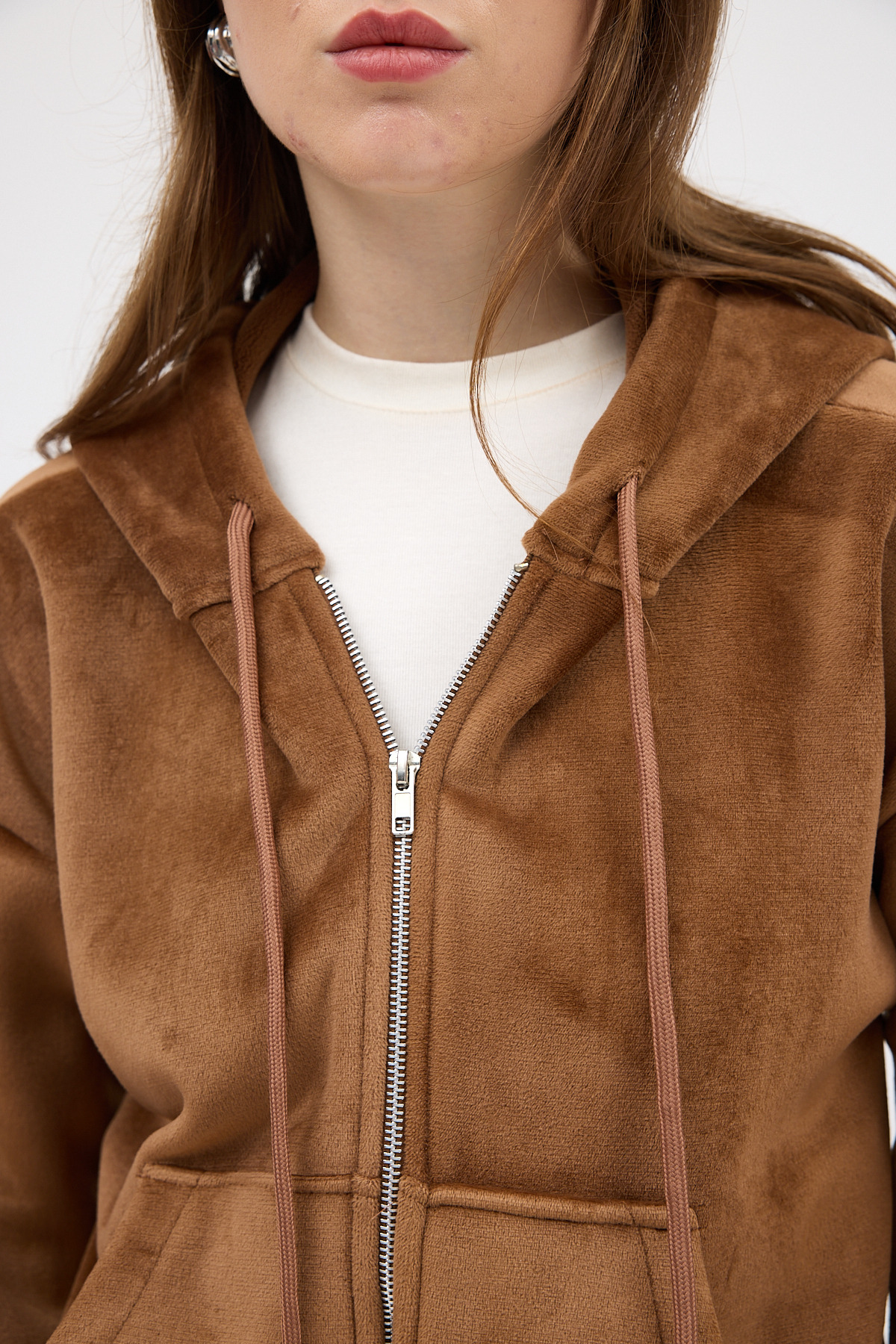 Taba Kadın Fermuarlı Kapüşonlu Sweatshirt 3059A - RAYS