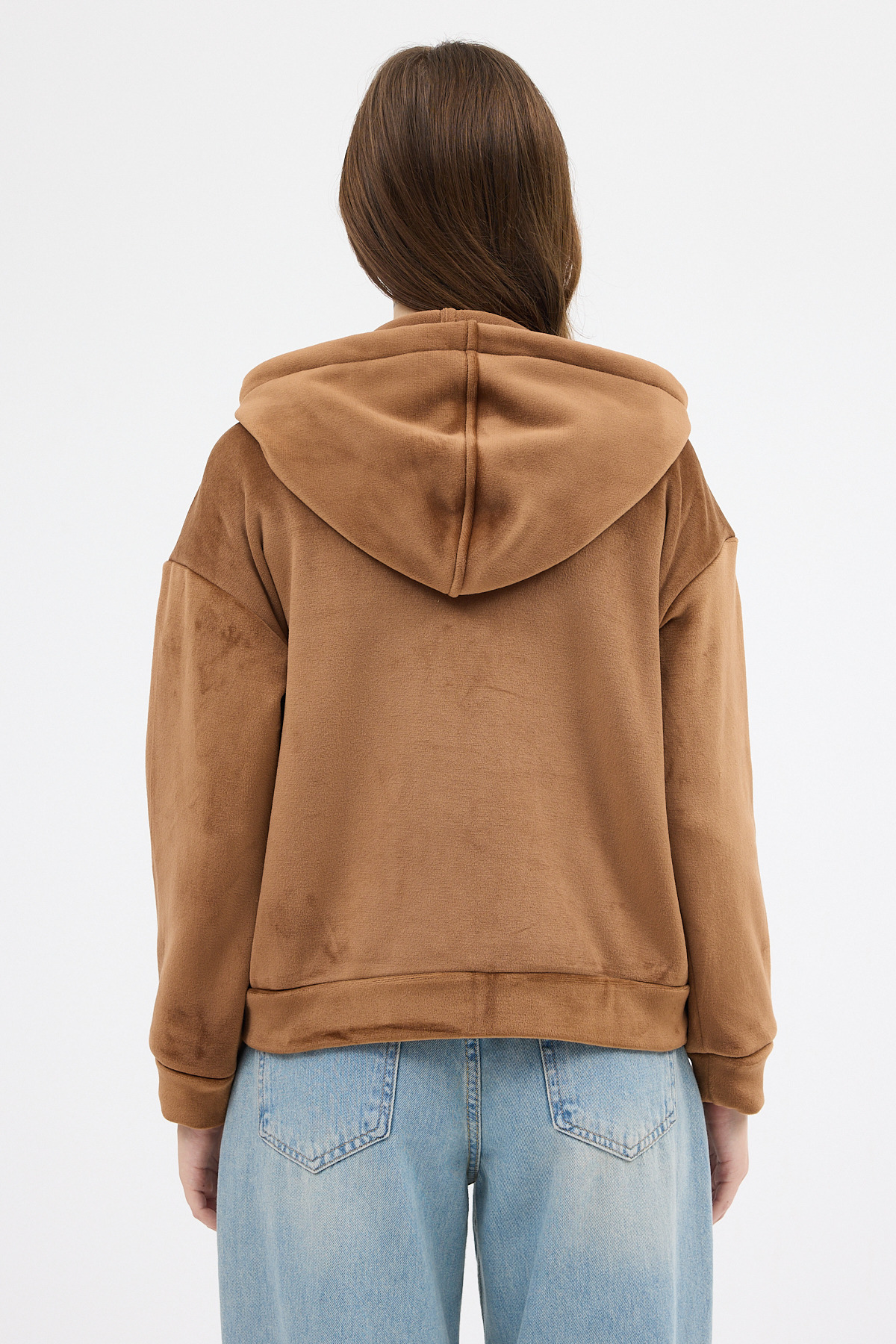 Taba Kadın Fermuarlı Kapüşonlu Sweatshirt 3059A - 5