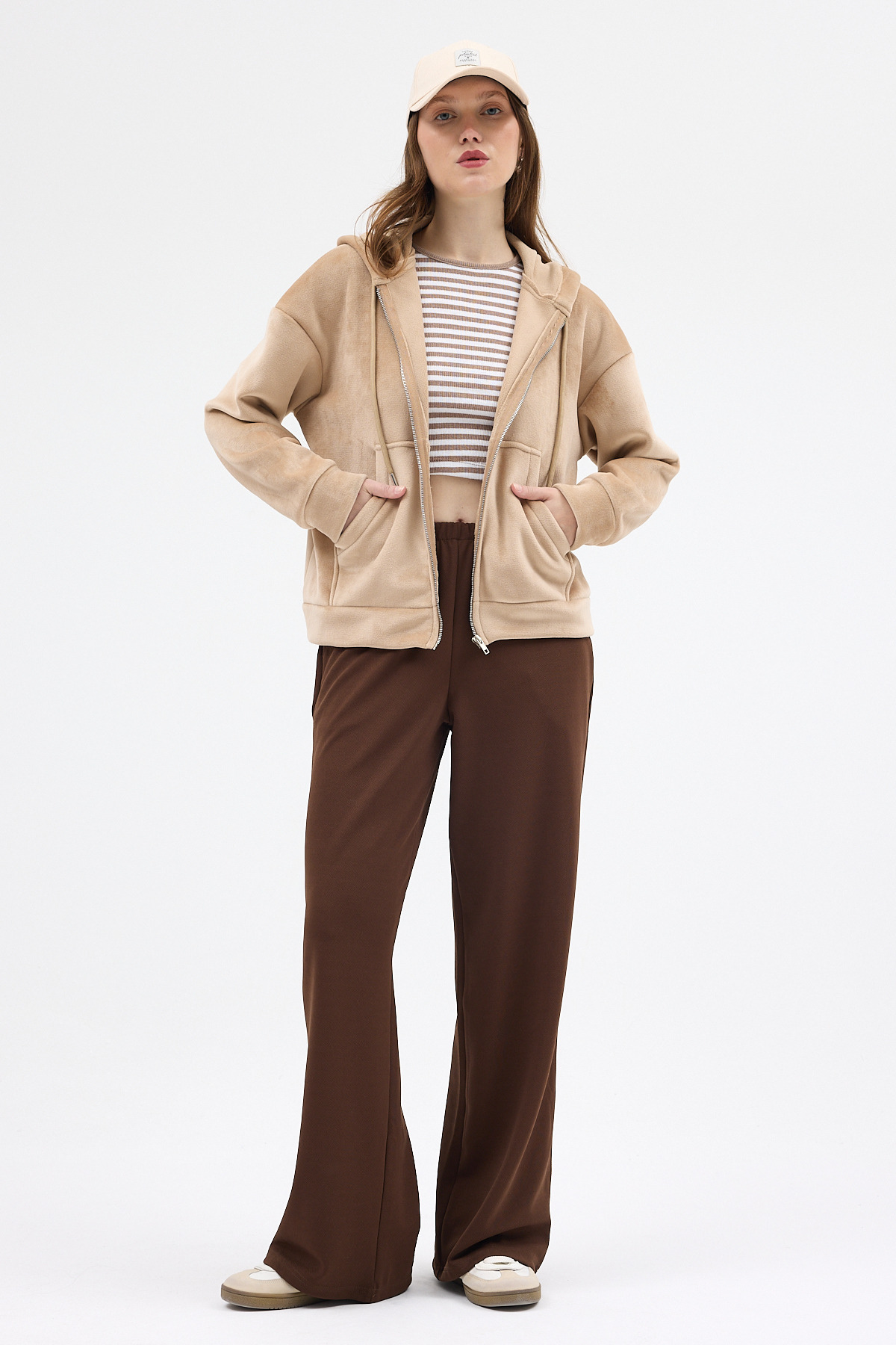 Vizon Kadın Fermuarlı Kapüşonlu Sweatshirt 3059A - 3