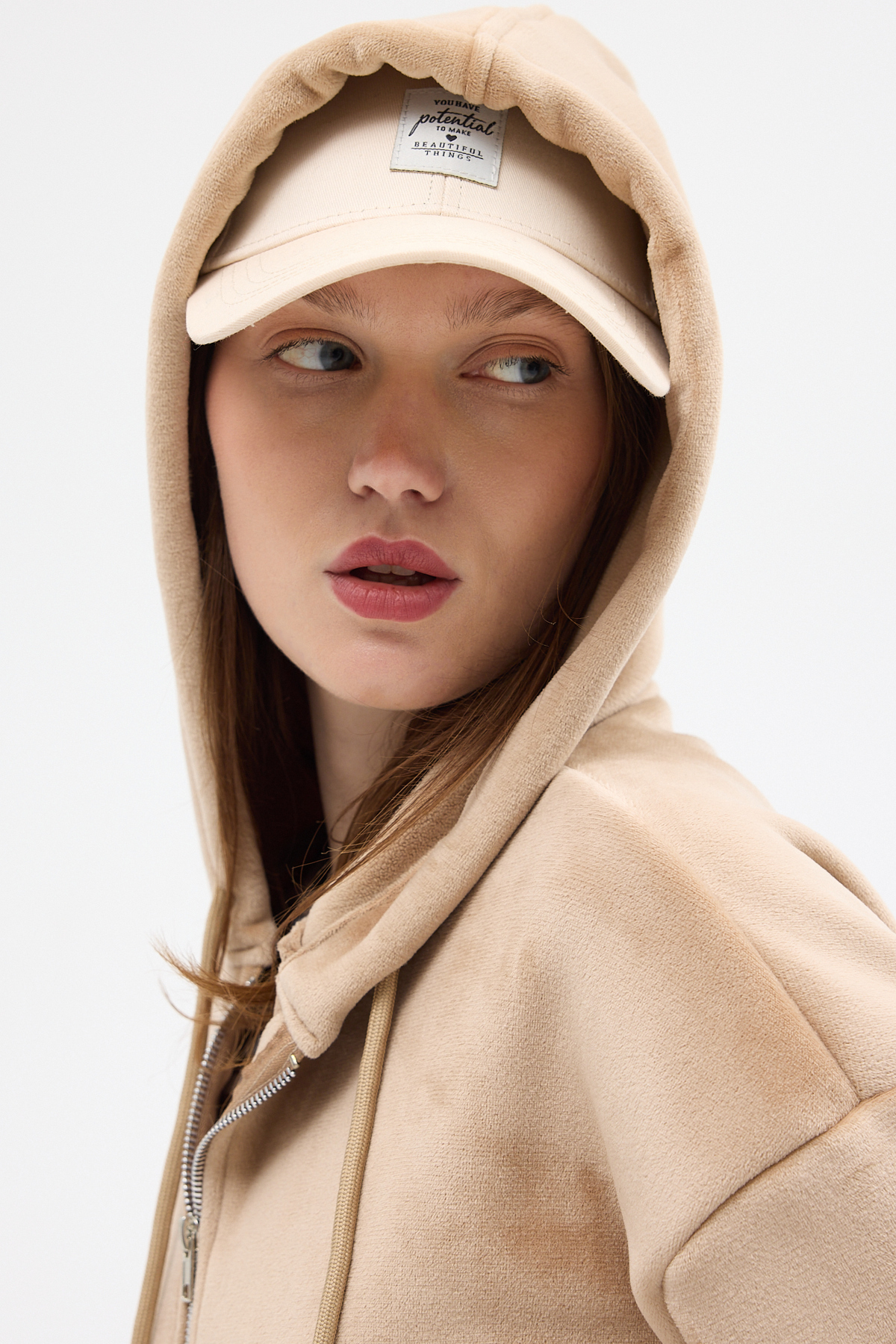 Vizon Kadın Fermuarlı Kapüşonlu Sweatshirt 3059A - RAYS