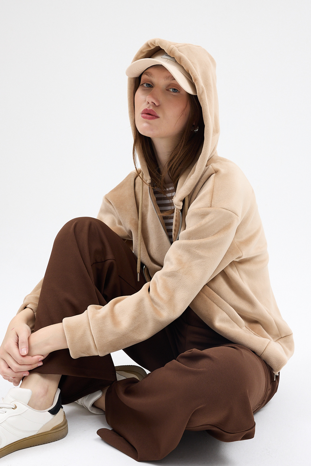 Vizon Kadın Fermuarlı Kapüşonlu Sweatshirt 3059A - 6