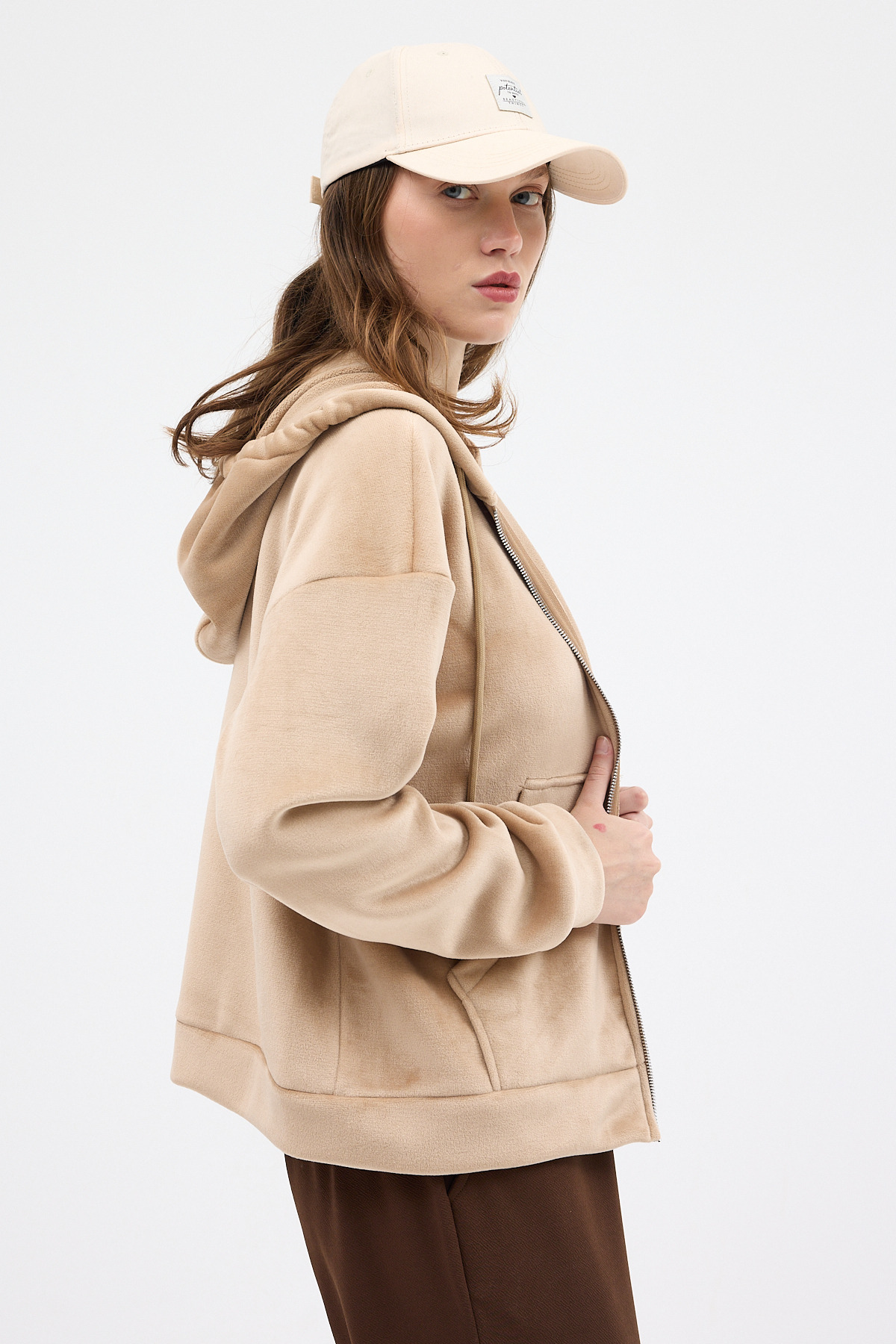 Vizon Kadın Fermuarlı Kapüşonlu Sweatshirt 3059A - 2