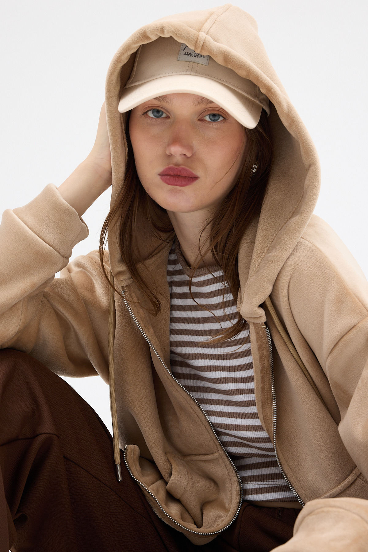 Vizon Kadın Fermuarlı Kapüşonlu Sweatshirt 3059A - 7