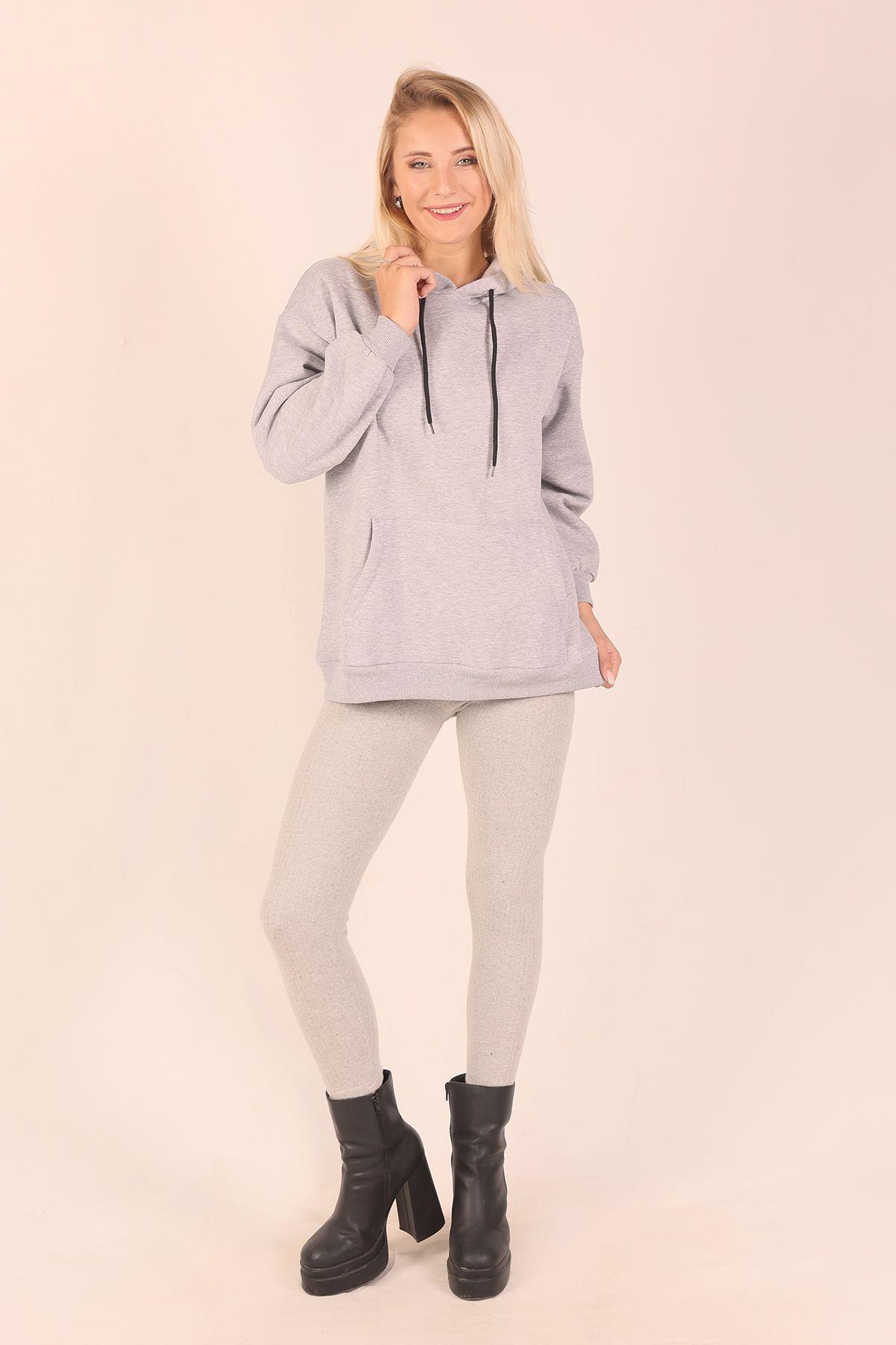 Açık Gri Yüksek Bel Tayt 3061 