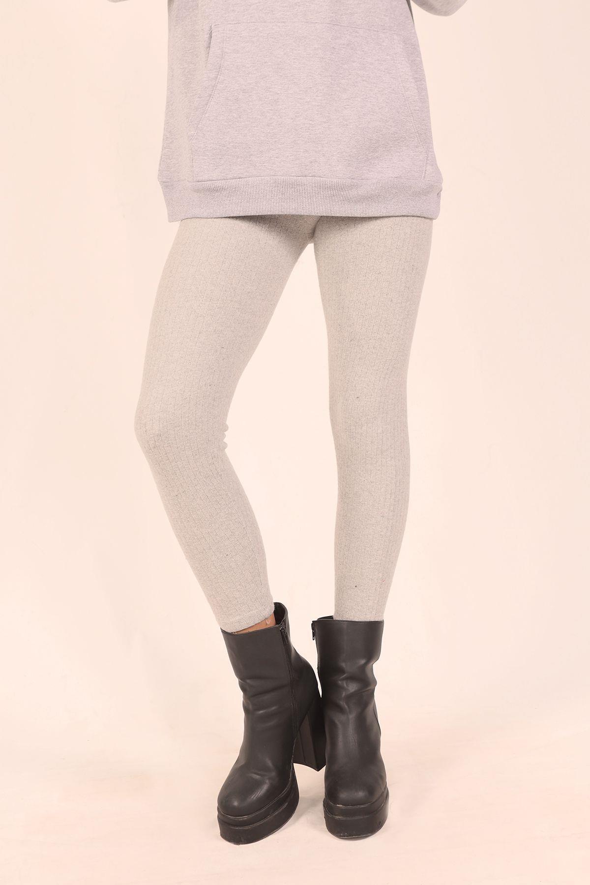 Açık Gri Yüksek Bel Tayt 3061 - 2