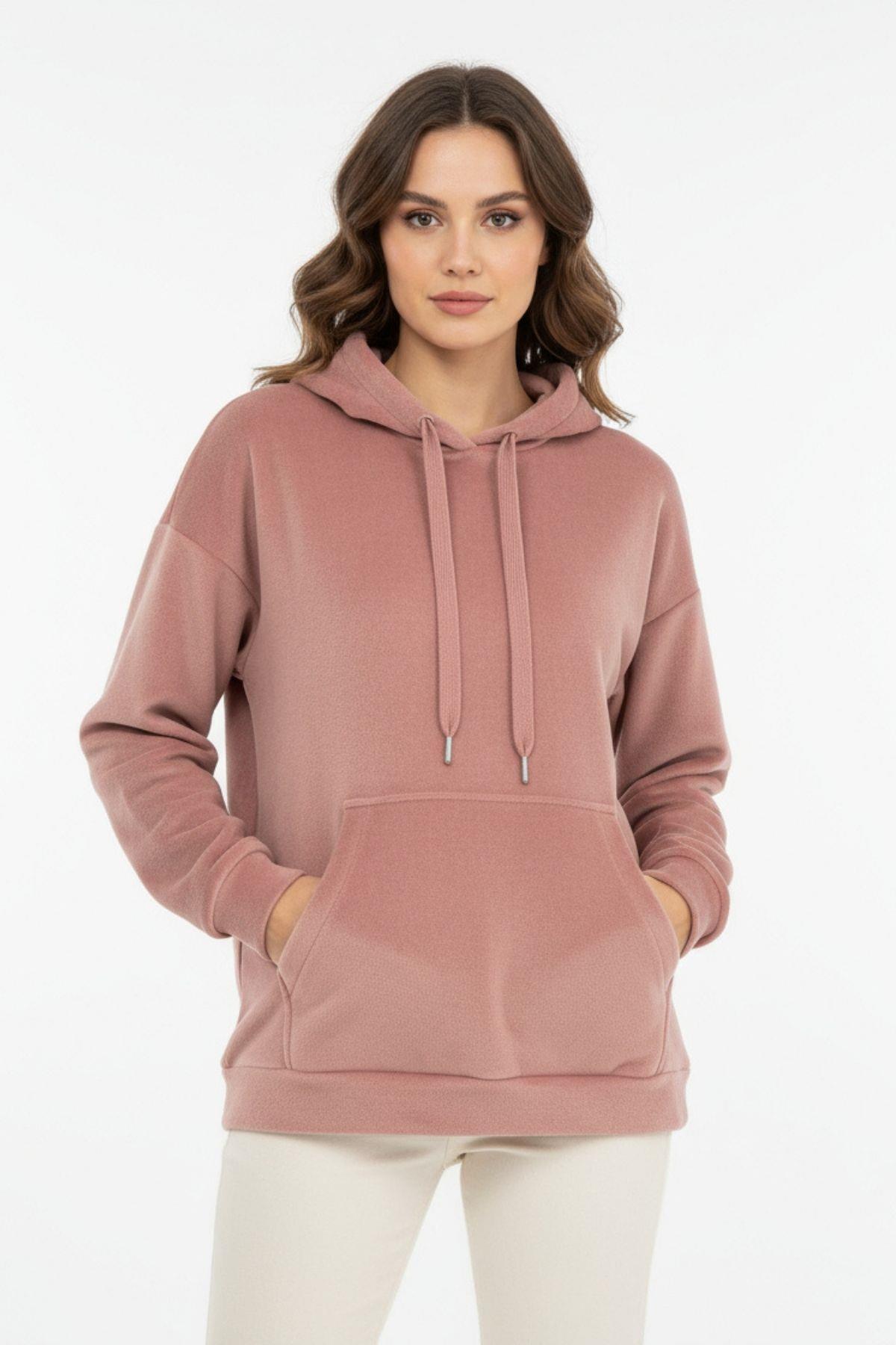 3061A Kapüşonlu Cep Detay Sweat Pembe 