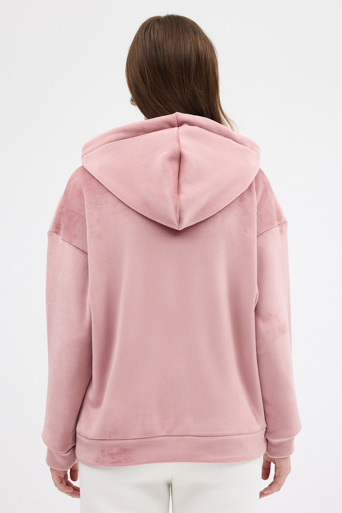 Pembe Kadın Peluş Kanguru Cepli Kapüşonlu Sweatshirt 3061A - 5