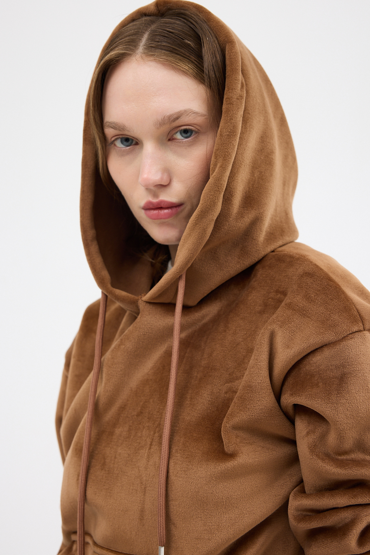 Taba Kadın Peluş Kanguru Cepli Kapüşonlu Sweatshirt 3061A - RAYS