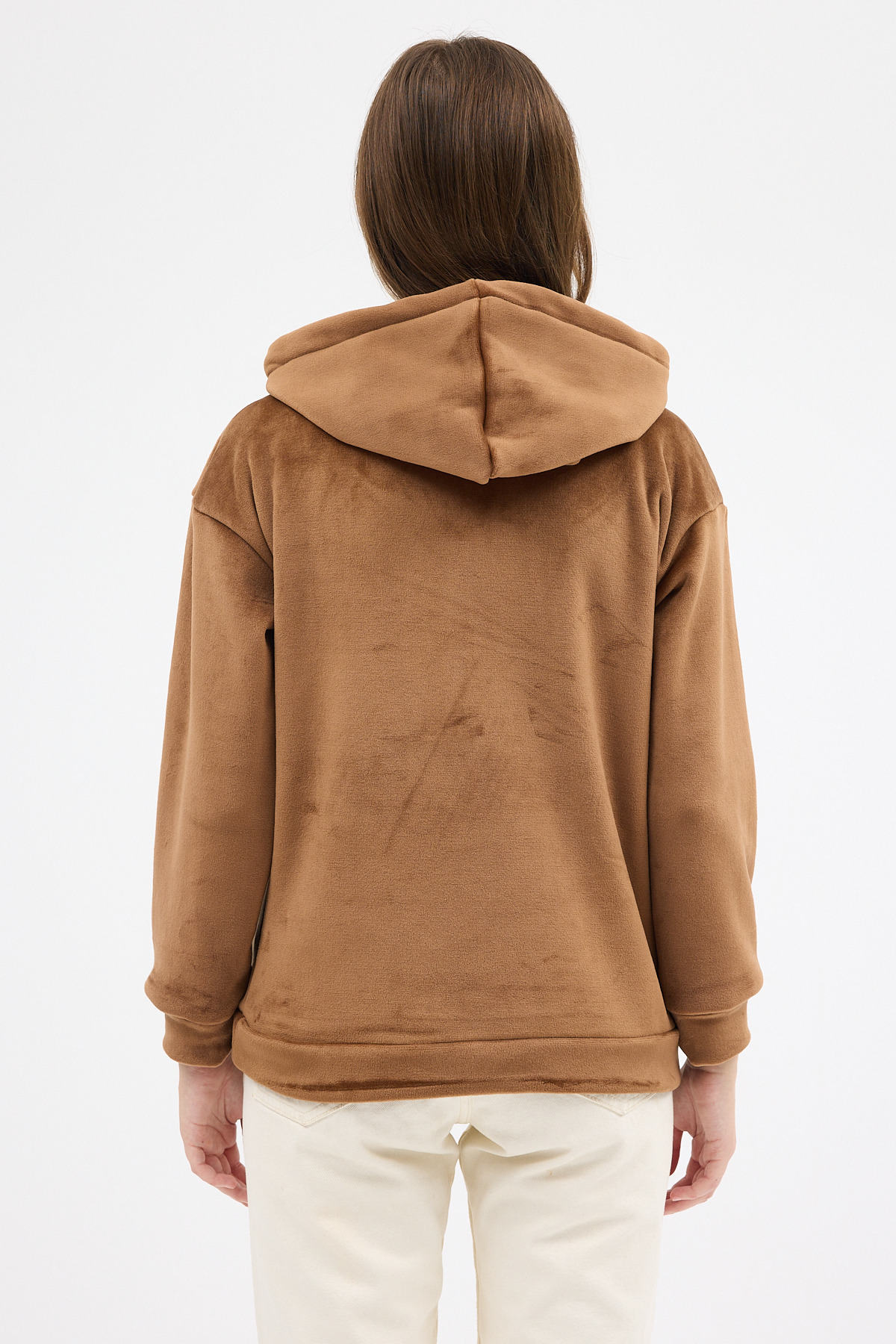 Taba Kadın Peluş Kanguru Cepli Kapüşonlu Sweatshirt 3061A - 5