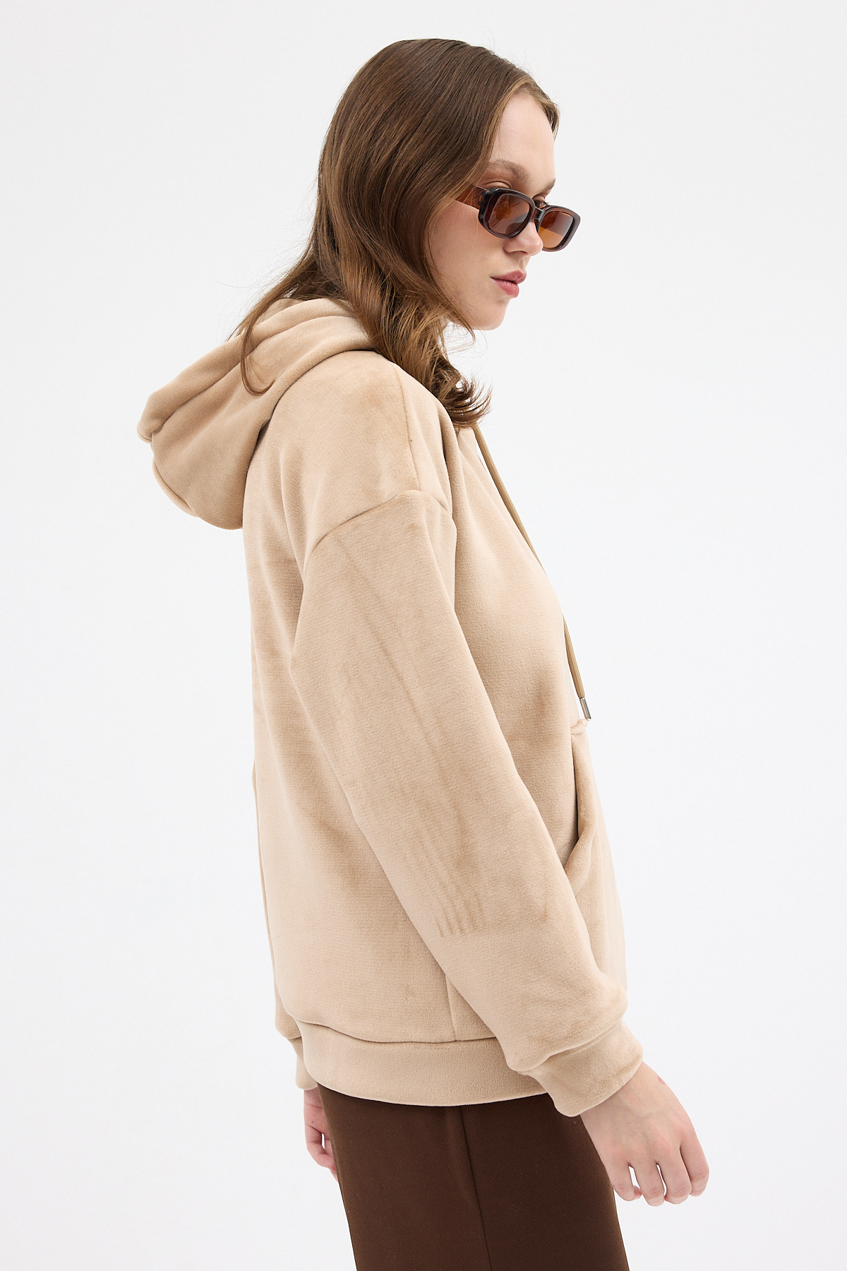 Vizon Kadın Peluş Kanguru Cepli Kapüşonlu Sweatshirt 3061A - 2