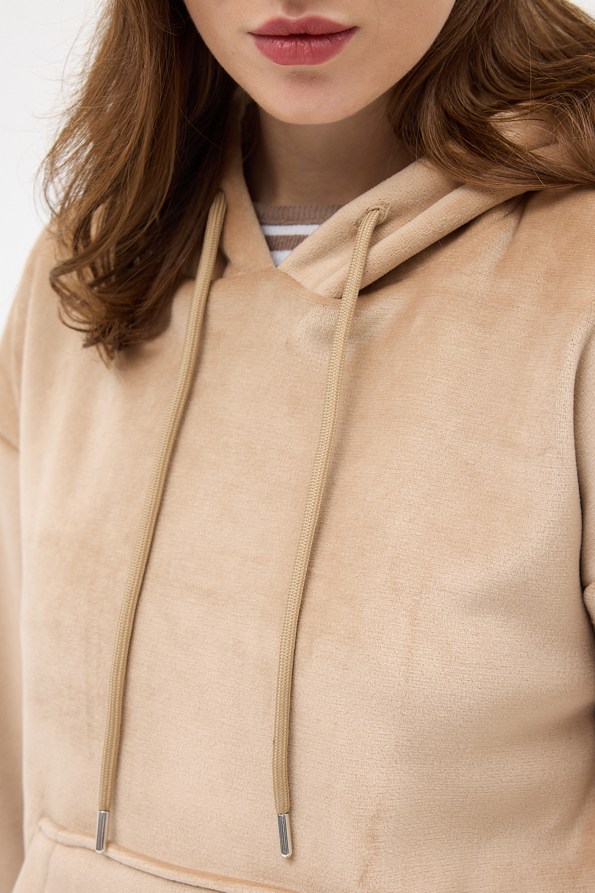 Vizon Kadın Peluş Kanguru Cepli Kapüşonlu Sweatshirt 3061A - 4
