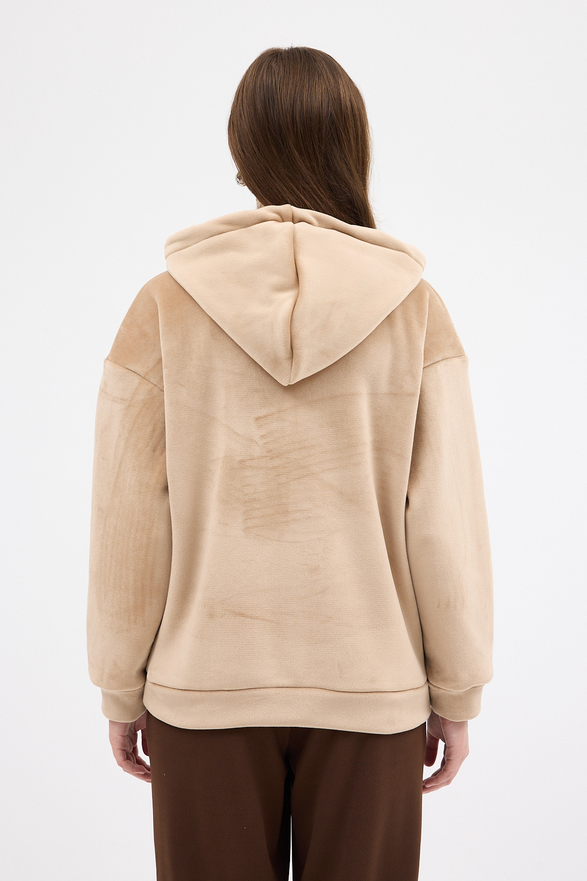 Vizon Kadın Peluş Kanguru Cepli Kapüşonlu Sweatshirt 3061A - 5