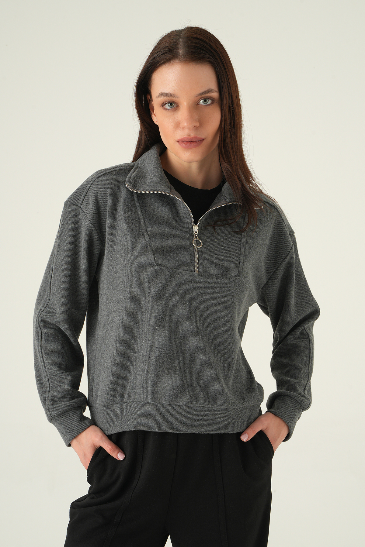 Fermuar Detay Kazak Antrasit 3065A 