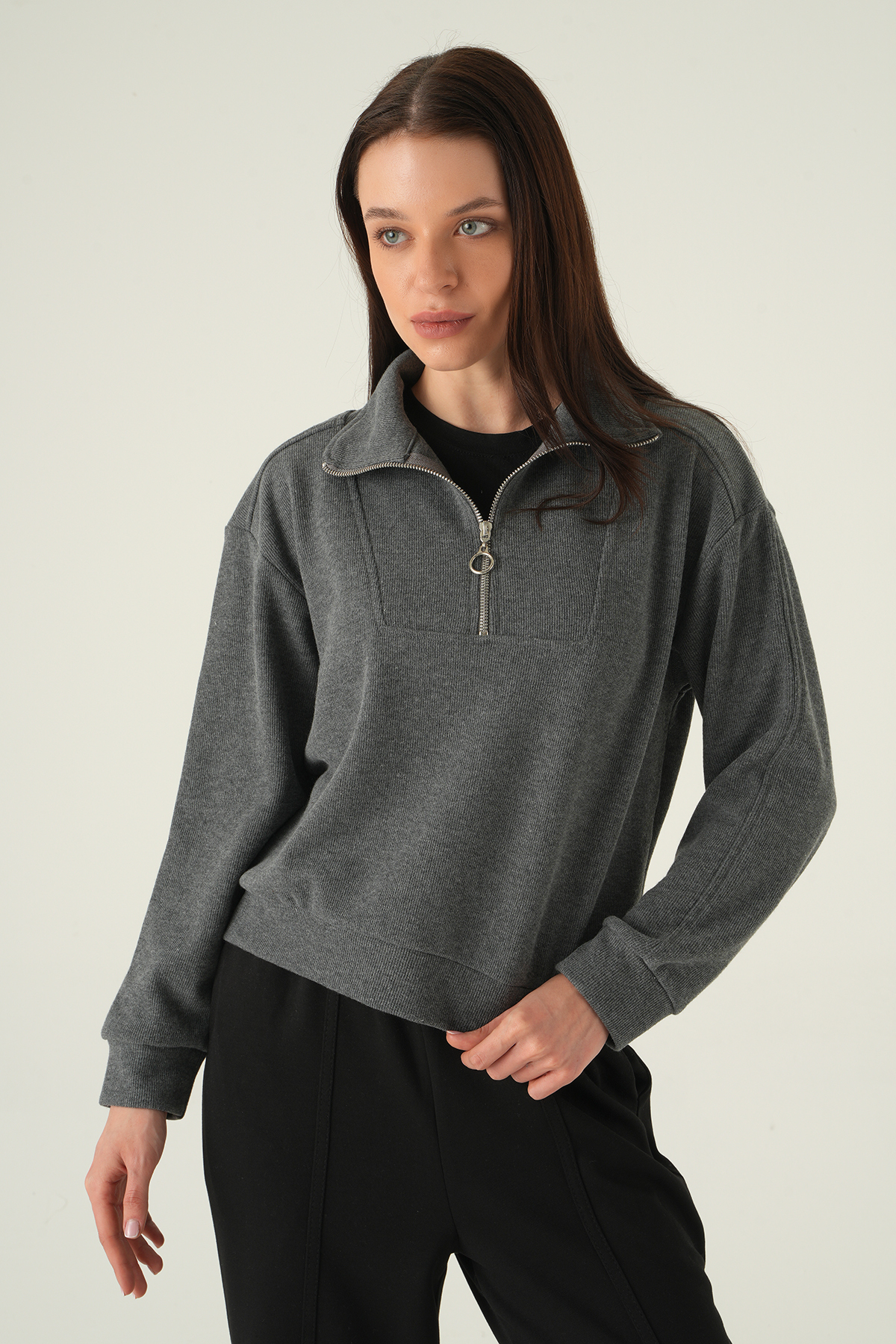 Fermuar Detay Kazak Antrasit 3065A - 6