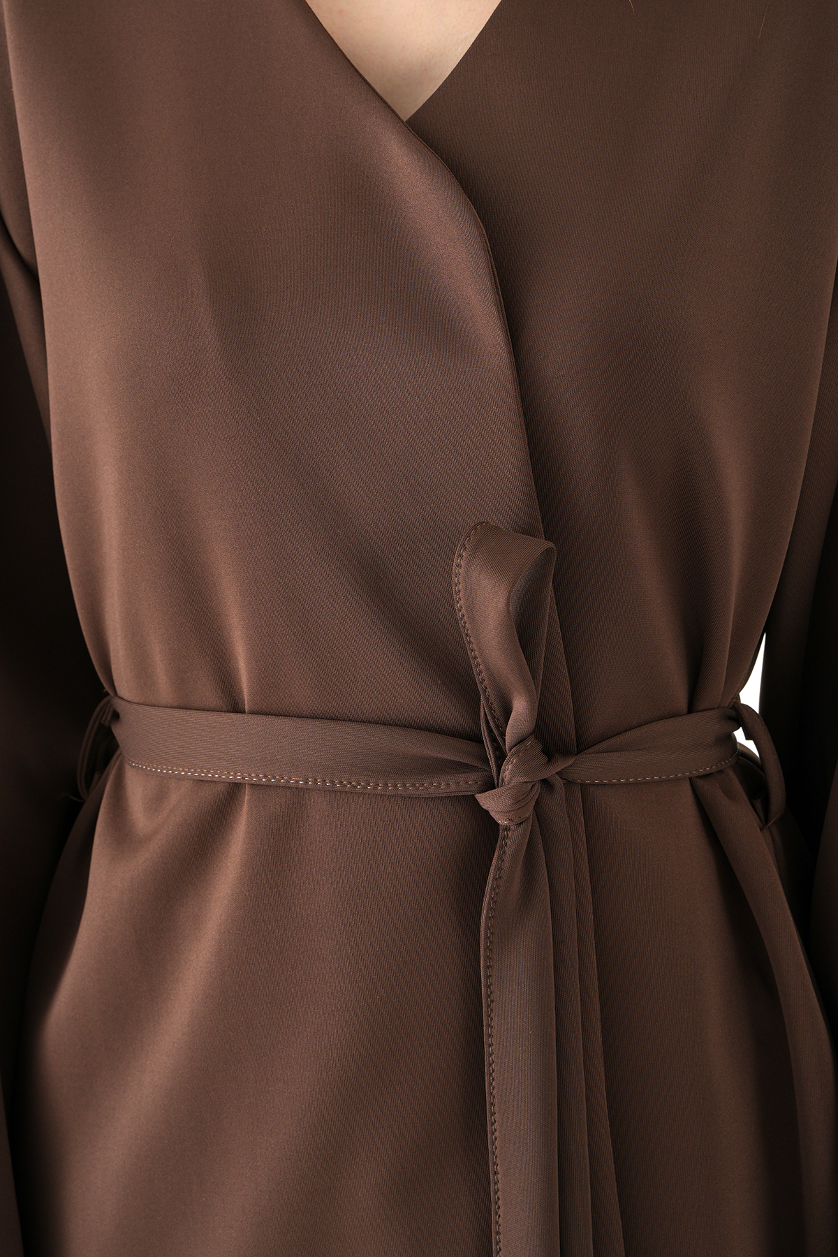 Kahve Kuşaklı Geniş Kol Kimono 3068A - 4