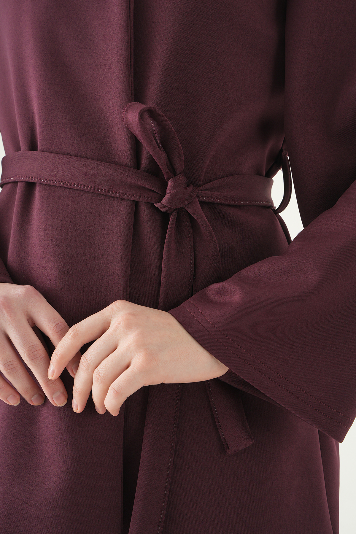 Mürdüm Kuşaklı Geniş Kol Kimono 3068A - 4