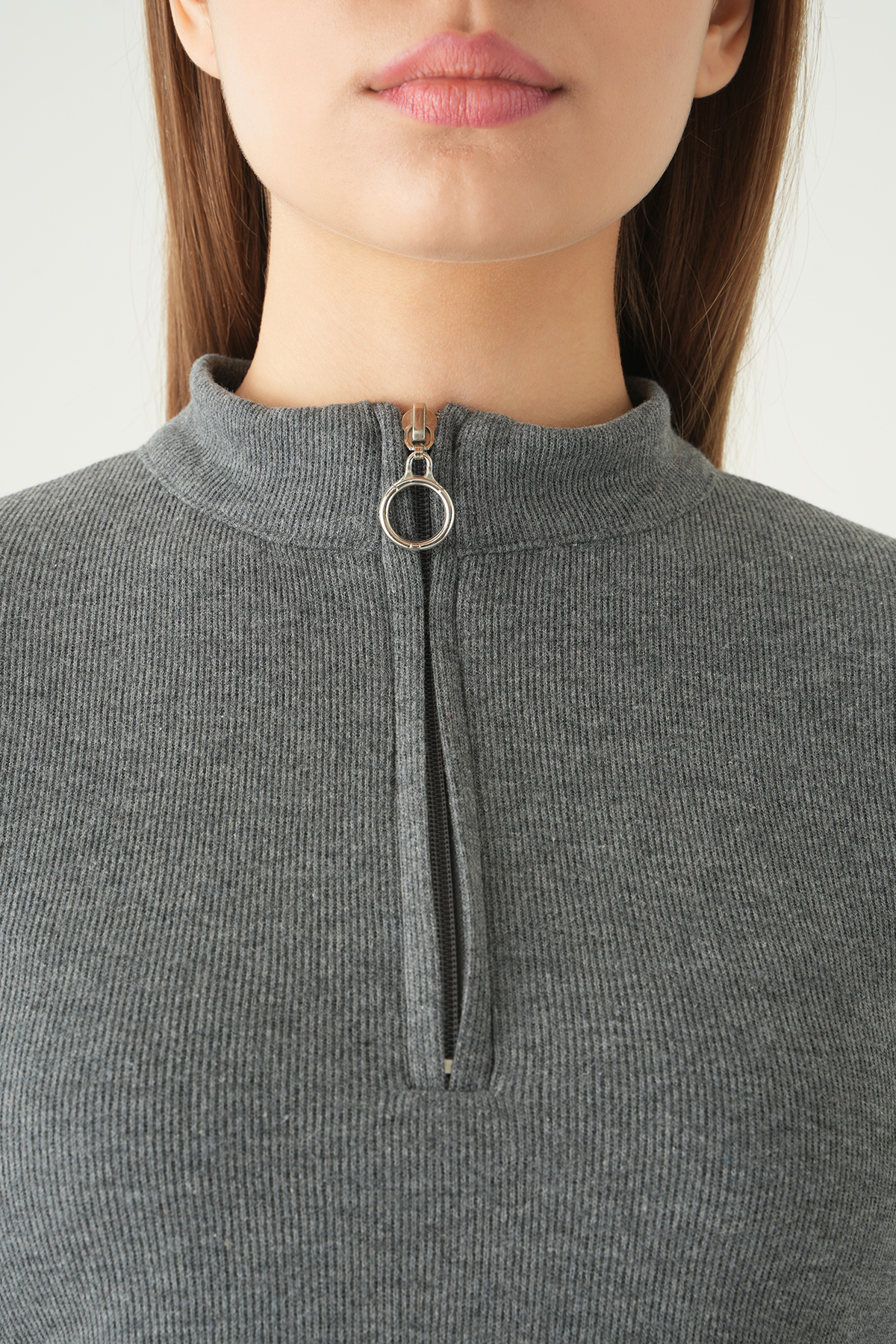 Antrasit Fermuarlı Uzun Kol Kazak 3069A - 4