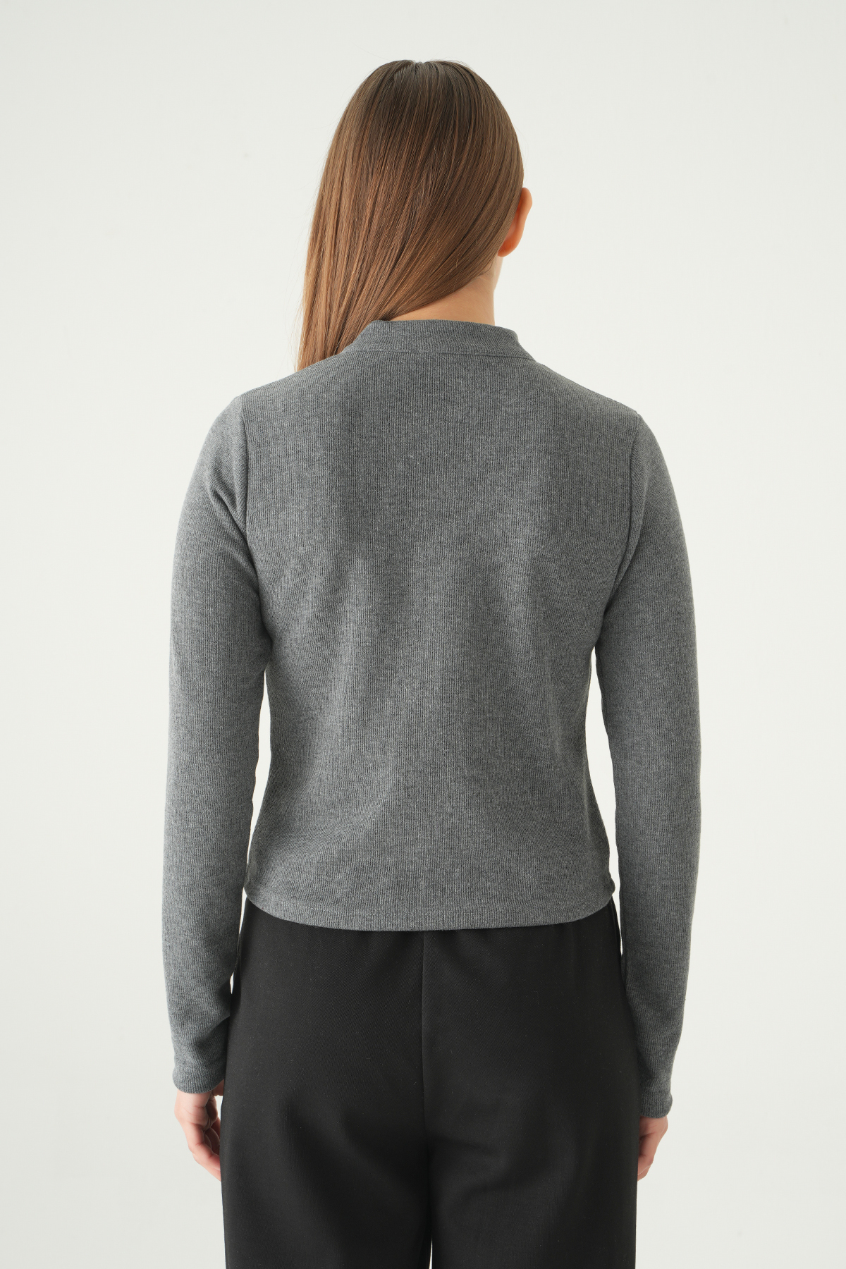 Antrasit Fermuarlı Uzun Kol Kazak 3069A - 5