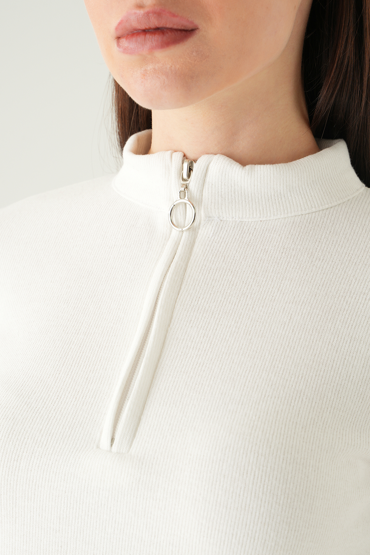 Ekru Fermuarlı Uzun Kol Kazak 3069A - 4