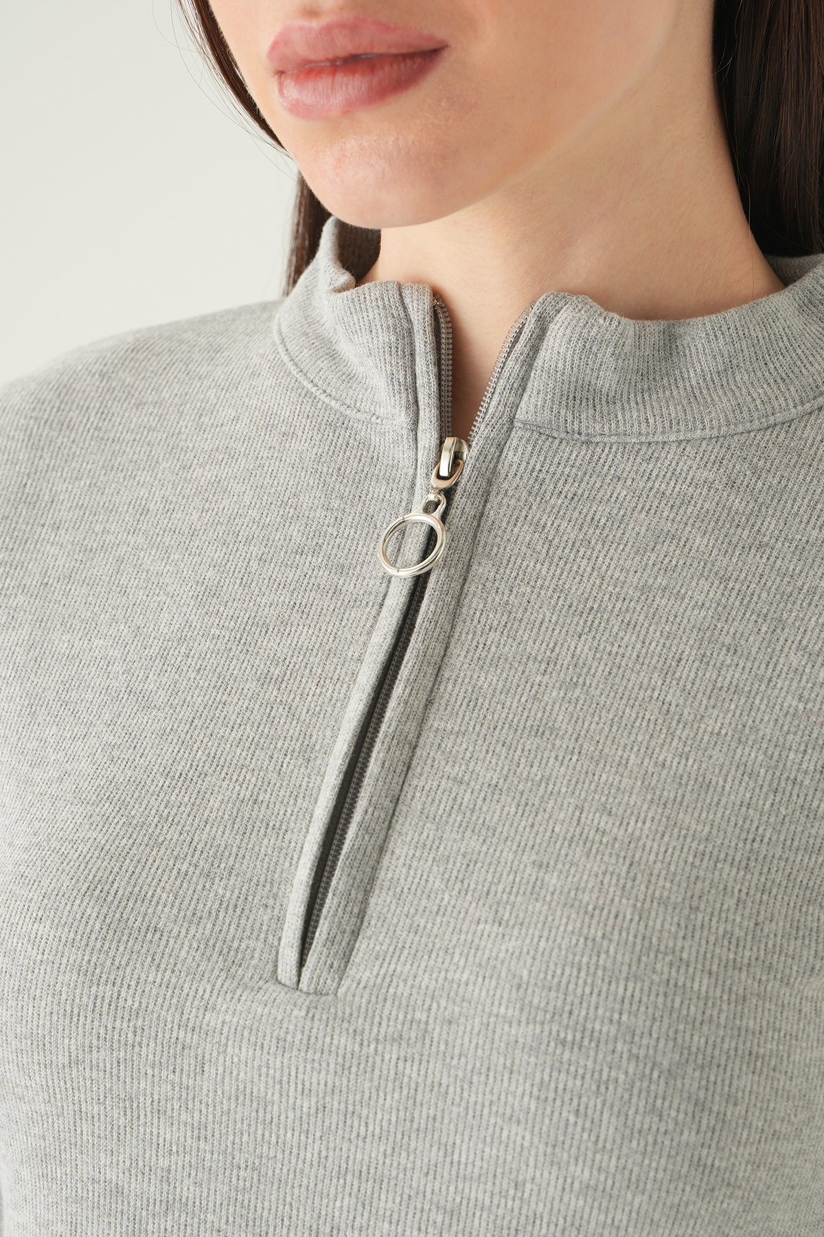 Gri Fermuarlı Uzun Kol Kazak 3069A - 4