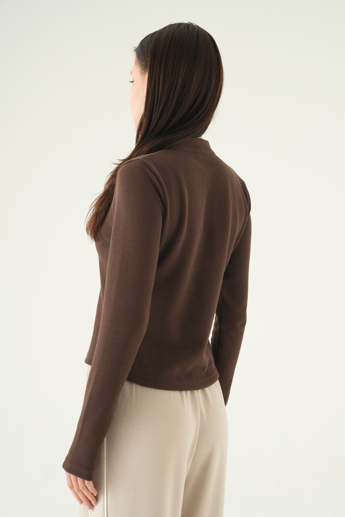 Kahve Fermuarlı Uzun Kol Kazak 3069A - 5