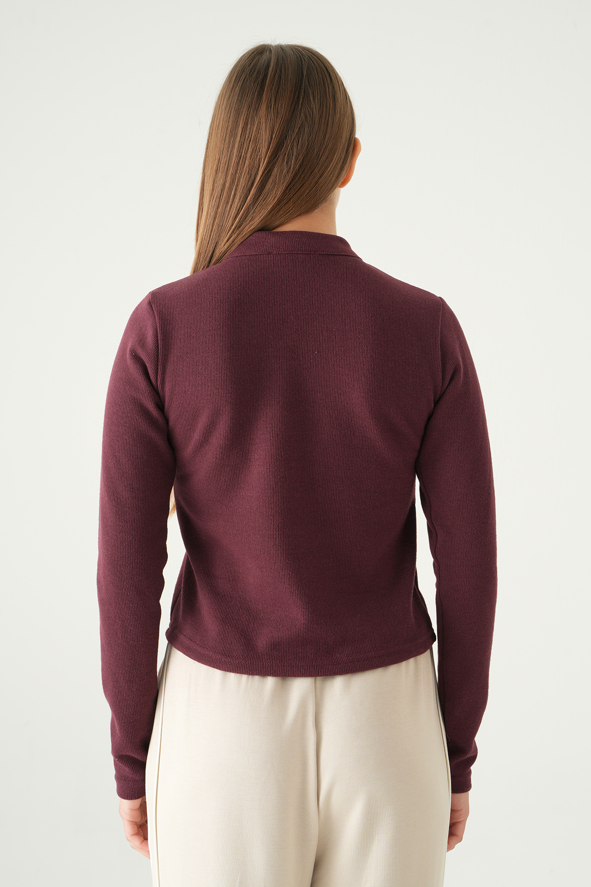 Mürdüm Fermuarlı Uzun Kol Kazak 3069A - 5