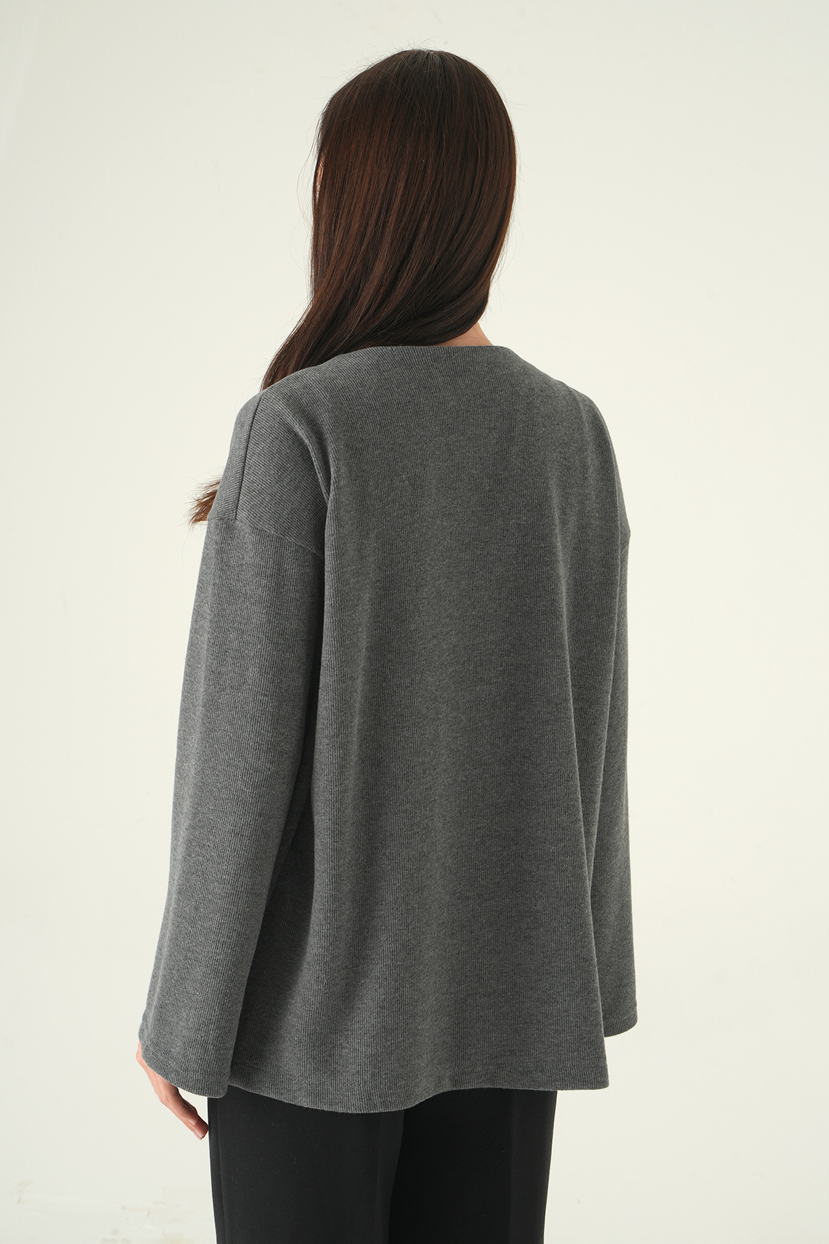 Antrasit Ön Bağlamalı Uzun Kimono 3072A - 5