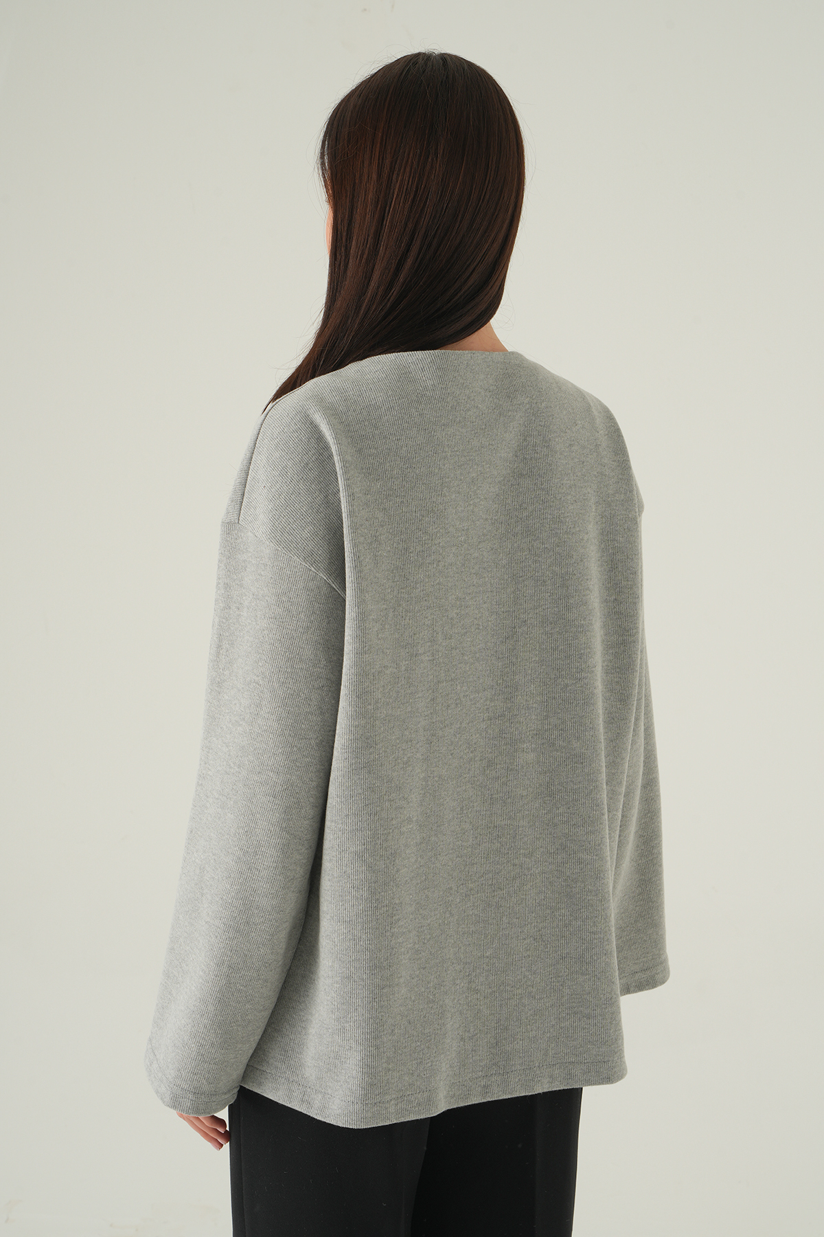 3072A Ön Bağlamalı Uzun Kimono Gri - 5