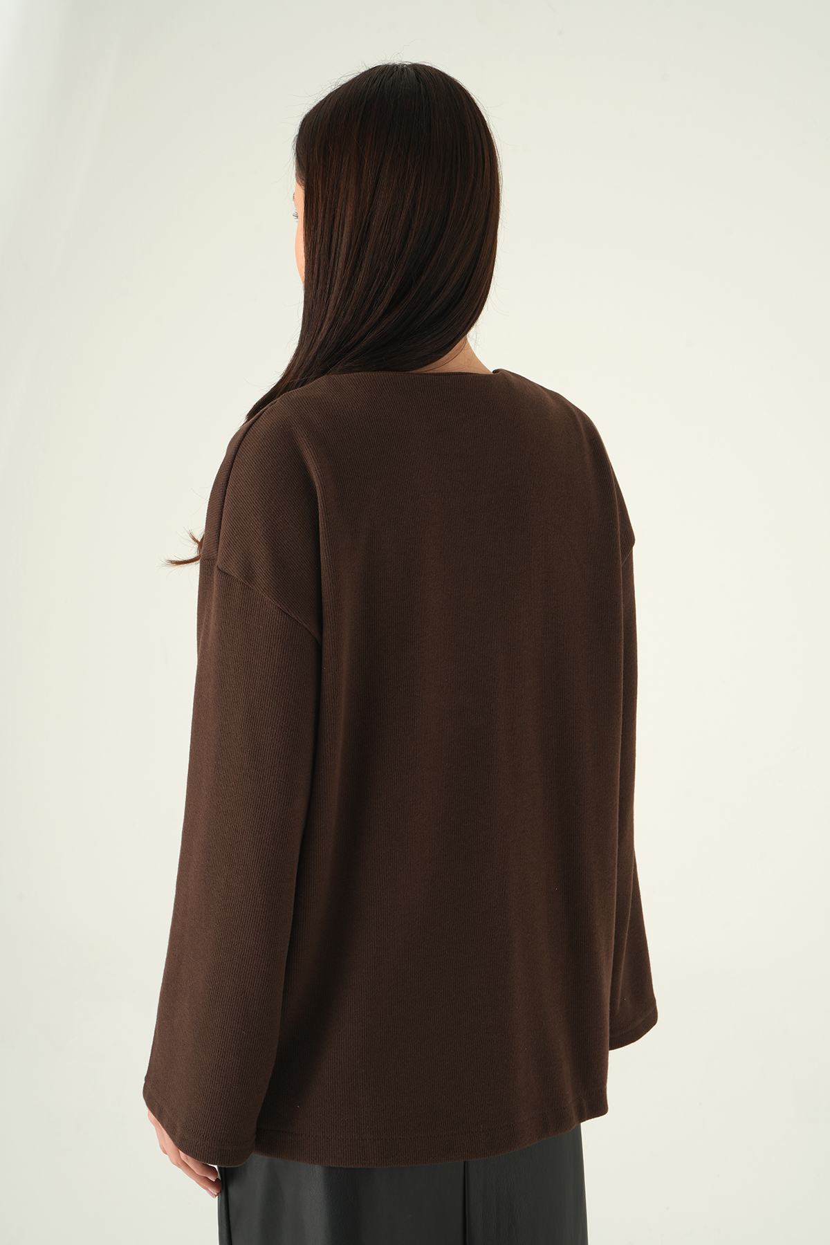 3072A Ön Bağlamalı Uzun Kimono Kahve - 5