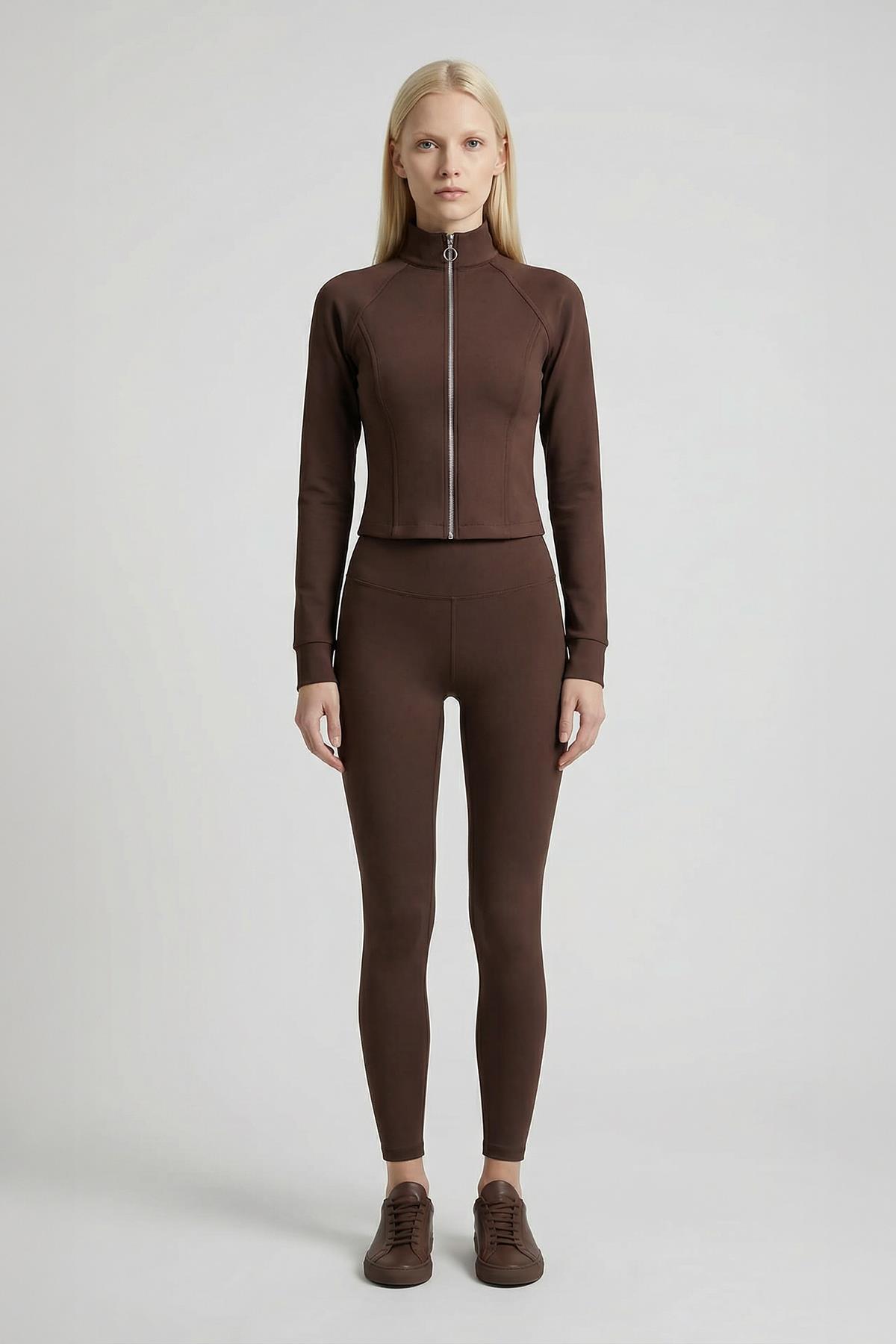 3074A Ön Fermuarlı Kısa Hırka Kahve - RAYS