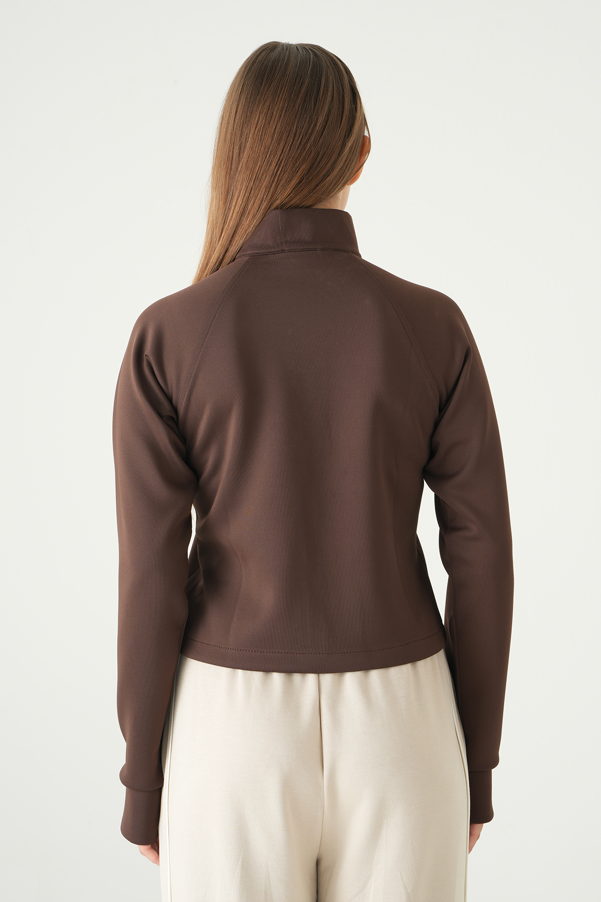 Kahve Ön Fermuarlı Kısa Hırka 3074A - 5