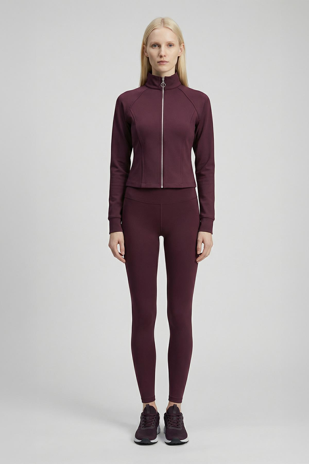 3074A Ön Fermuarlı Kısa Hırka Mürdüm - 1