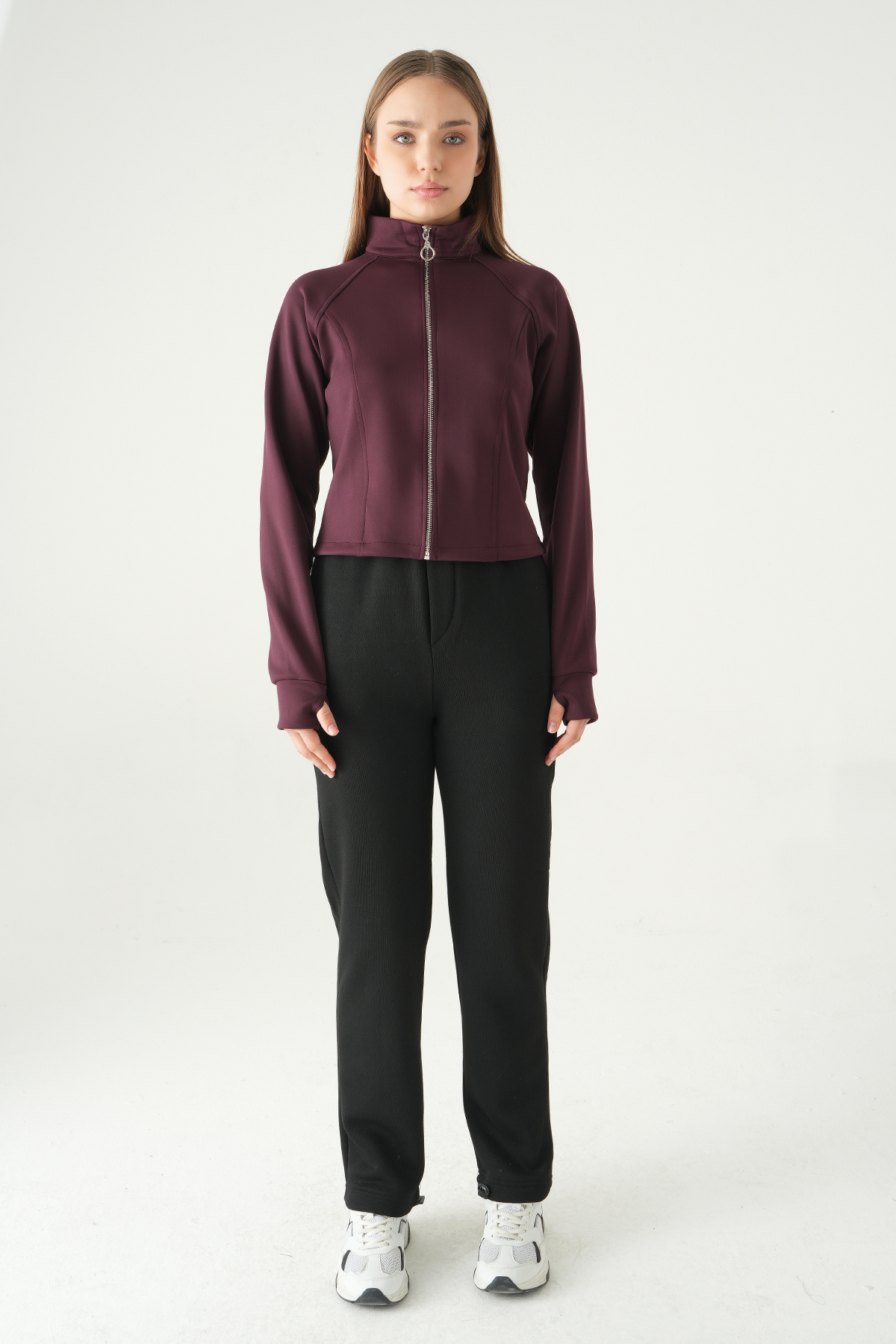 3074A Ön Fermuarlı Kısa Hırka Mürdüm - 3