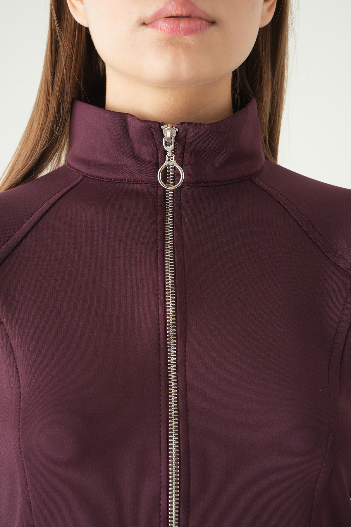 3074A Ön Fermuarlı Kısa Hırka Mürdüm - 4