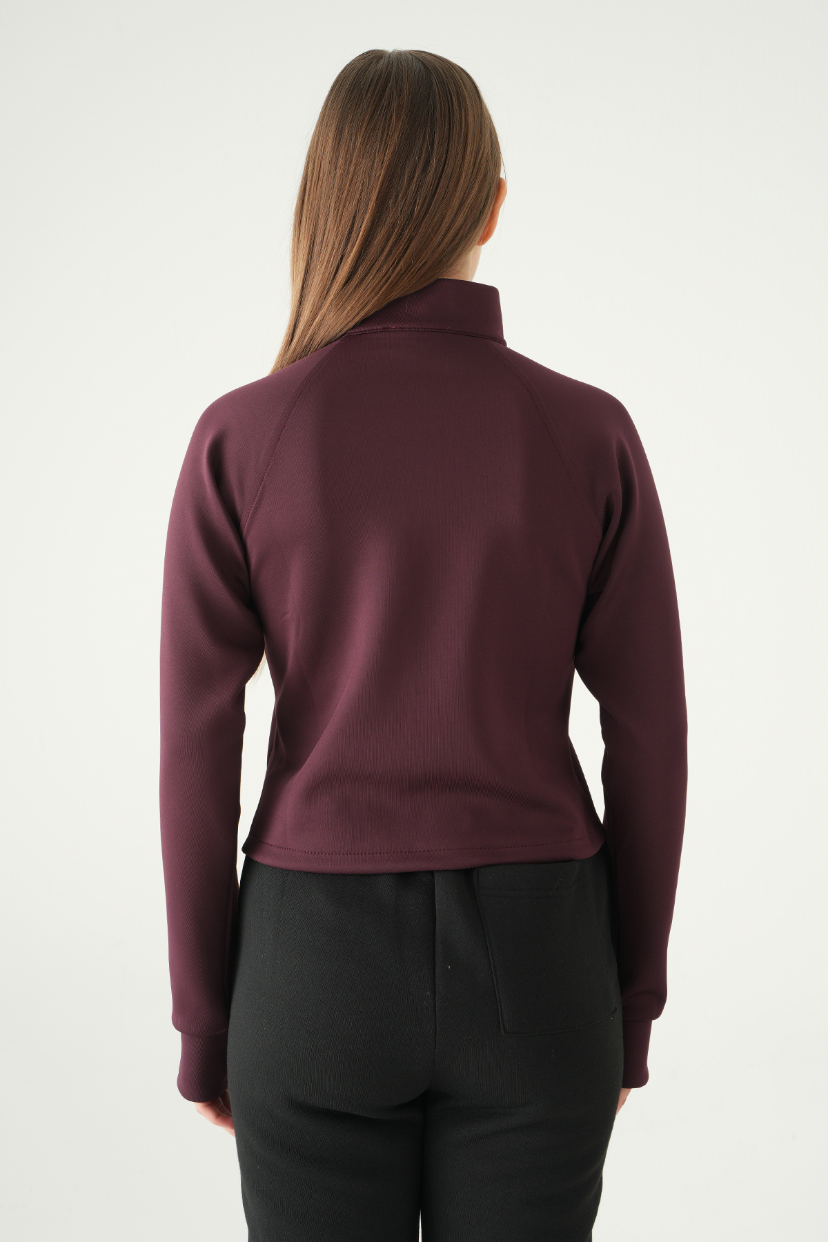 Mürdüm Ön Fermuarlı Kısa Hırka 3074A - 5