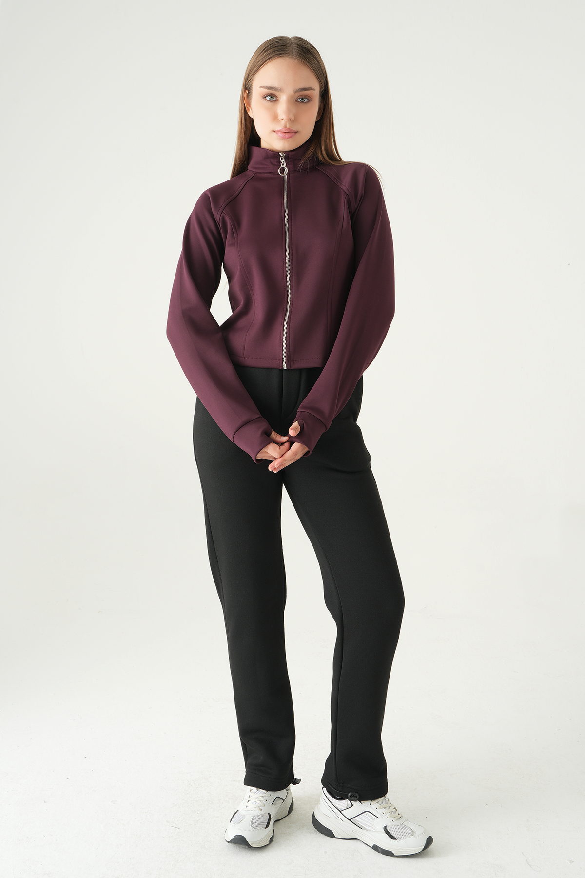 Mürdüm Ön Fermuarlı Kısa Hırka 3074A - 7