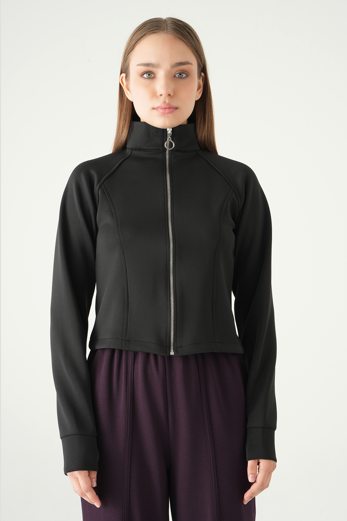 3074A Ön Fermuarlı Kısa Hırka Siyah - RAYS