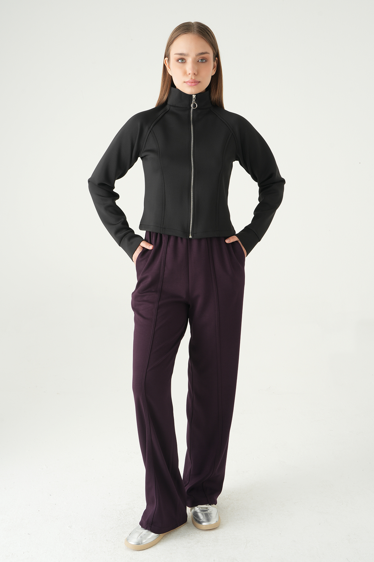 3074A Ön Fermuarlı Kısa Hırka Siyah - 3