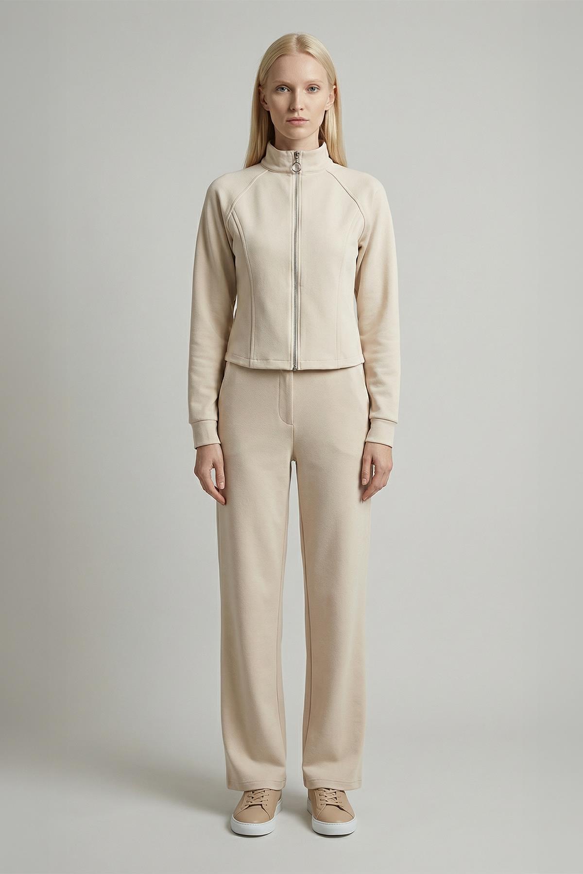 3074A Ön Fermuarlı Kısa Hırka Taş - RAYS