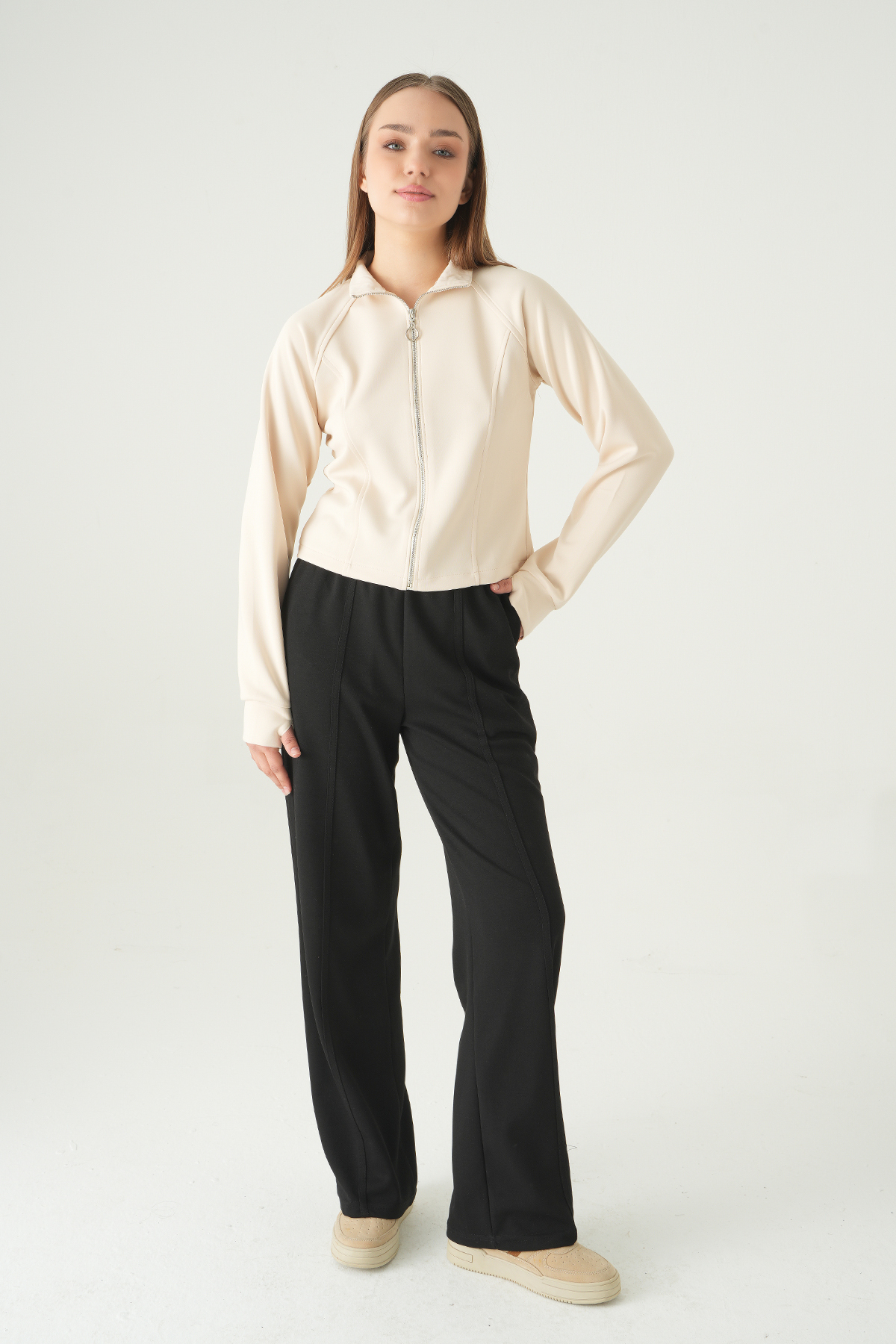 3074A Ön Fermuarlı Kısa Hırka Taş - 3