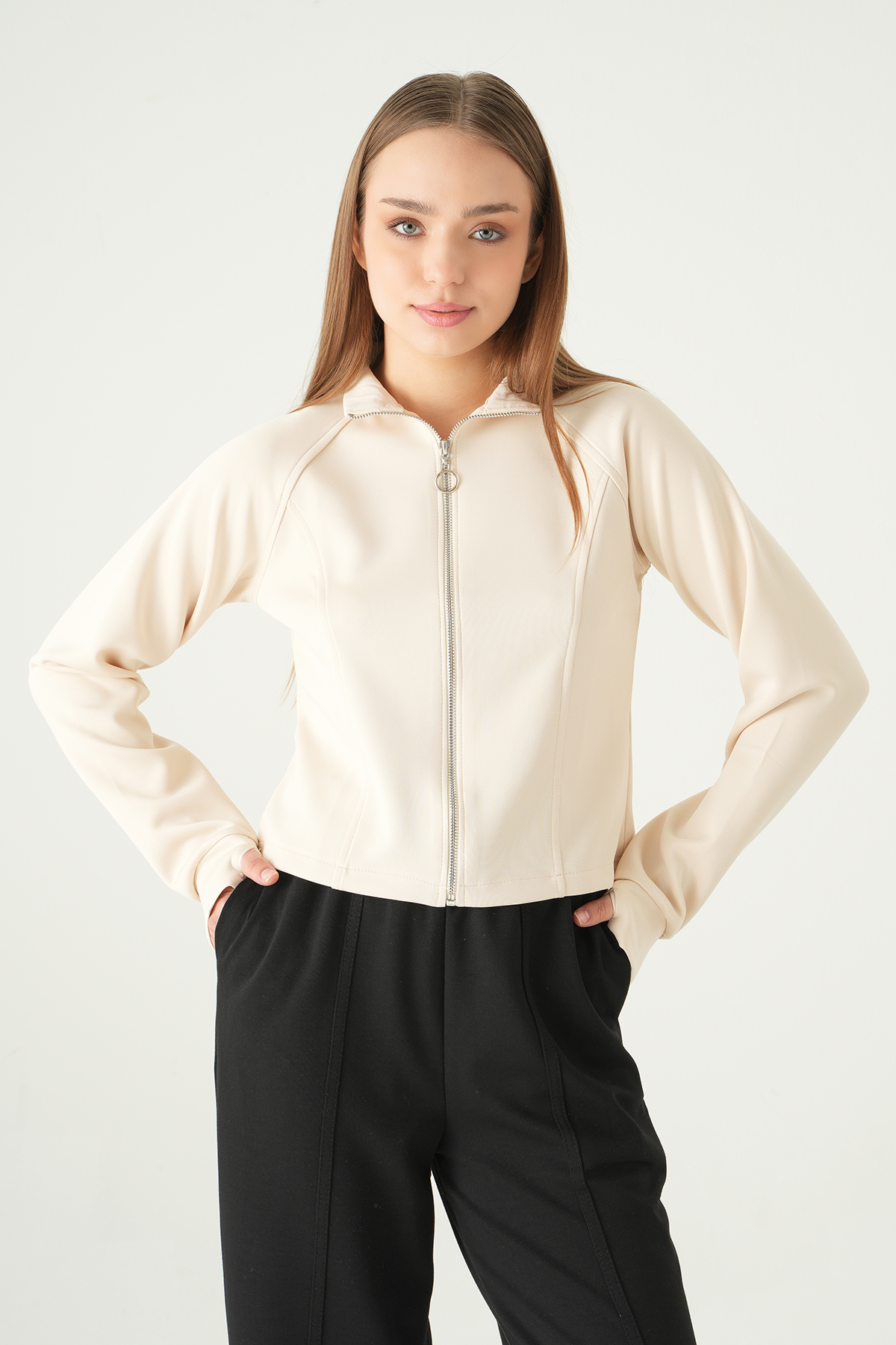 Taş Ön Fermuarlı Kısa Hırka 3074A - 2