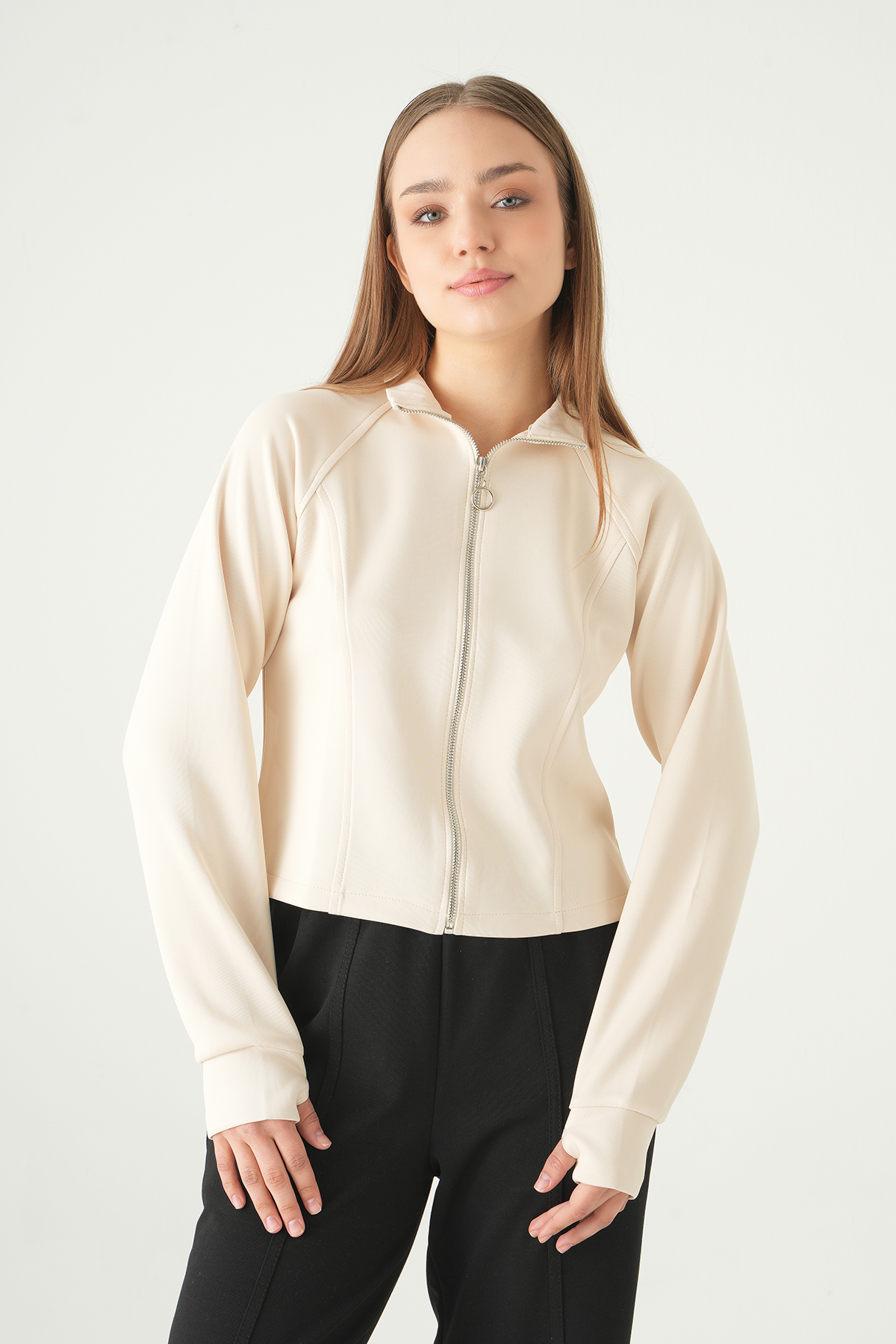 Taş Ön Fermuarlı Kısa Hırka 3074A - 7