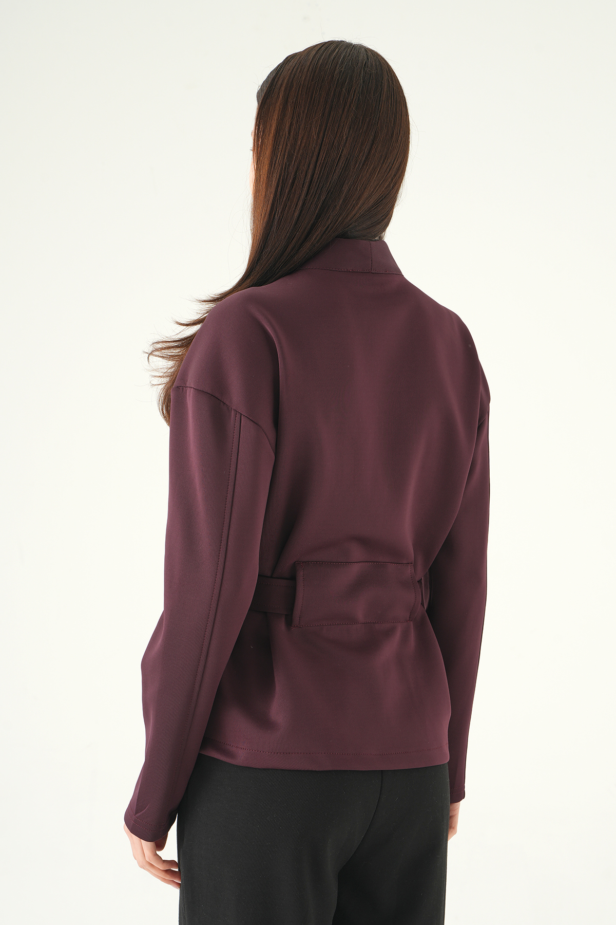 Mürdüm Bel Bağlamalı Fermuarlı Hırka 3075A - 5