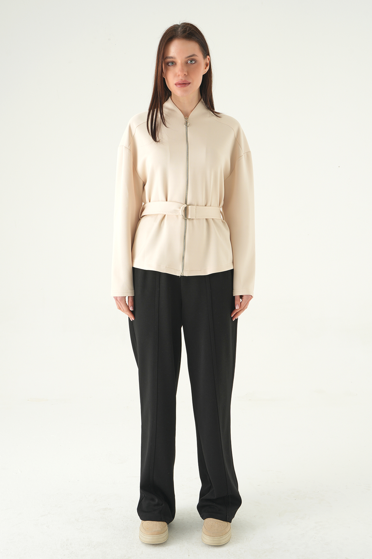 Taş Bel Bağlamalı Fermuarlı Hırka 3075A - 3