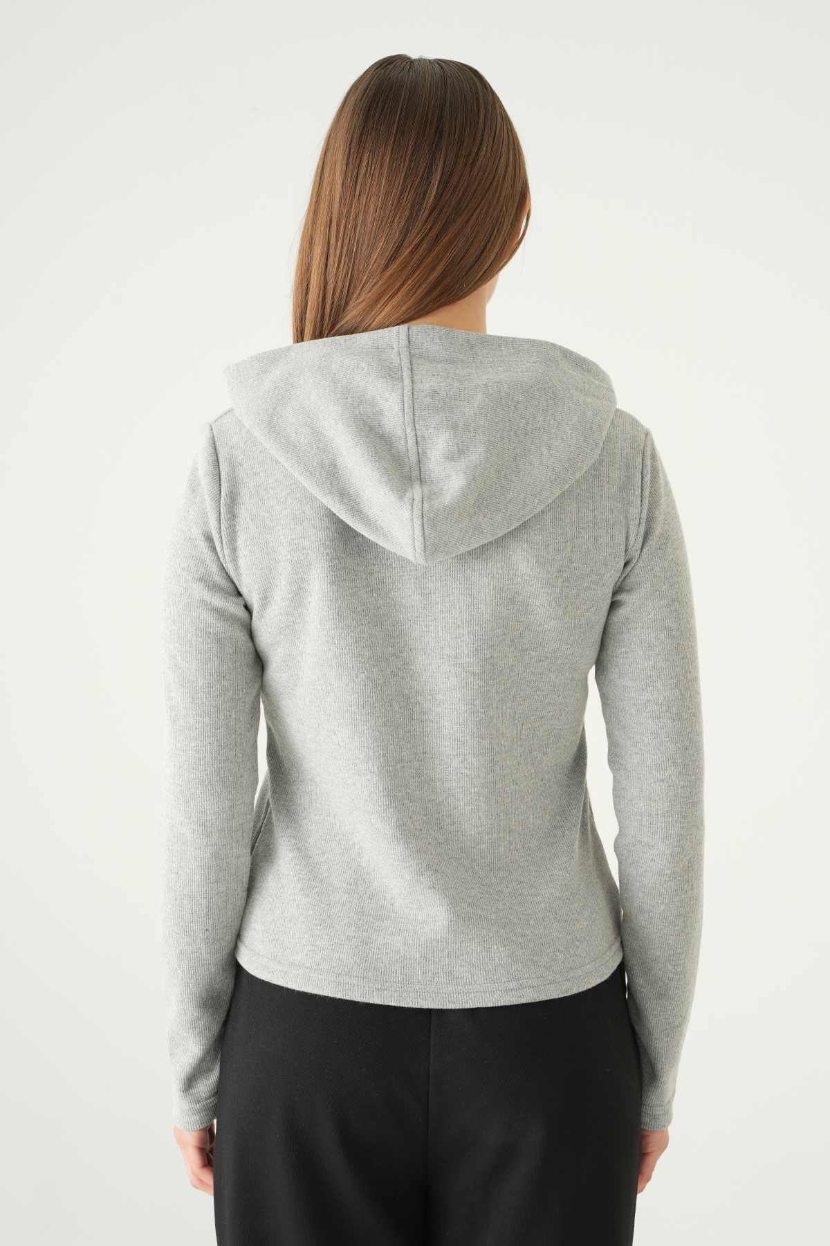 Gri Fermuarlı Kapüşonlu Kazak 3078A - 5